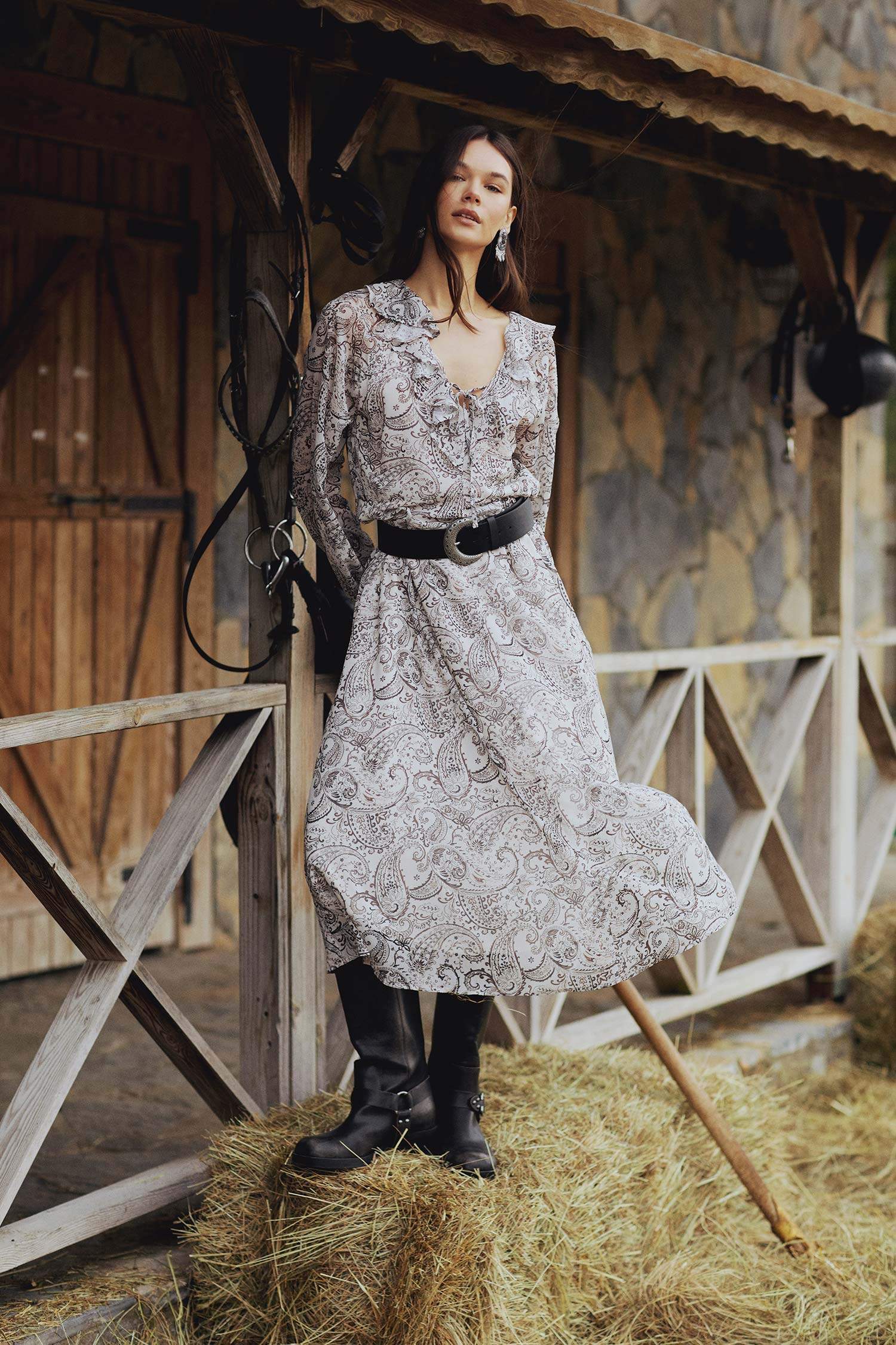 Frilly Ethnic Chiffon Midi Dress