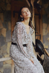 Frilly Ethnic Chiffon Midi Dress