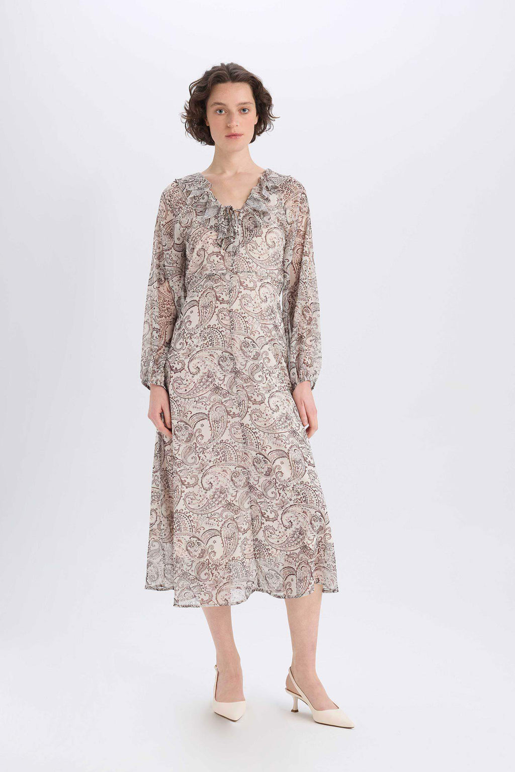 Frilly Ethnic Chiffon Midi Dress