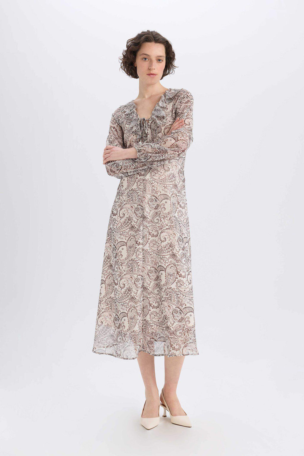 Frilly Ethnic Chiffon Midi Dress