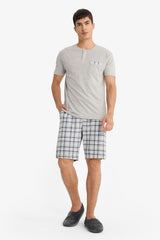 Pajama Set Regular Fit Short Sleeve Top Plaid Shorts