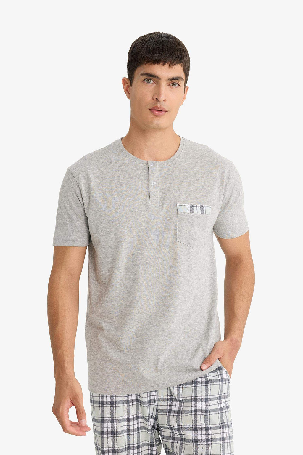 Pajama Set Regular Fit Short Sleeve Top Plaid Shorts