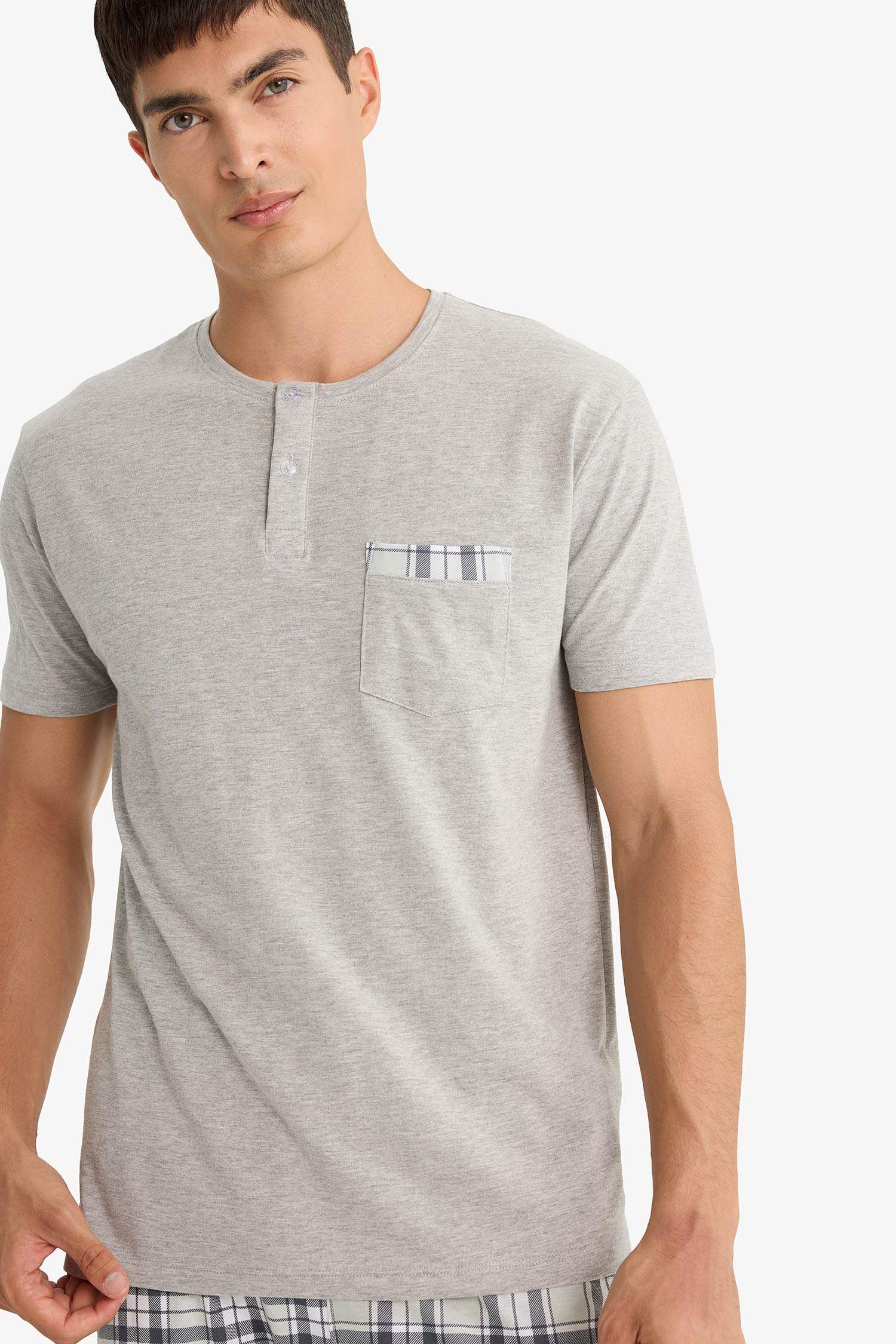 Pajama Set Regular Fit Short Sleeve Top Plaid Shorts