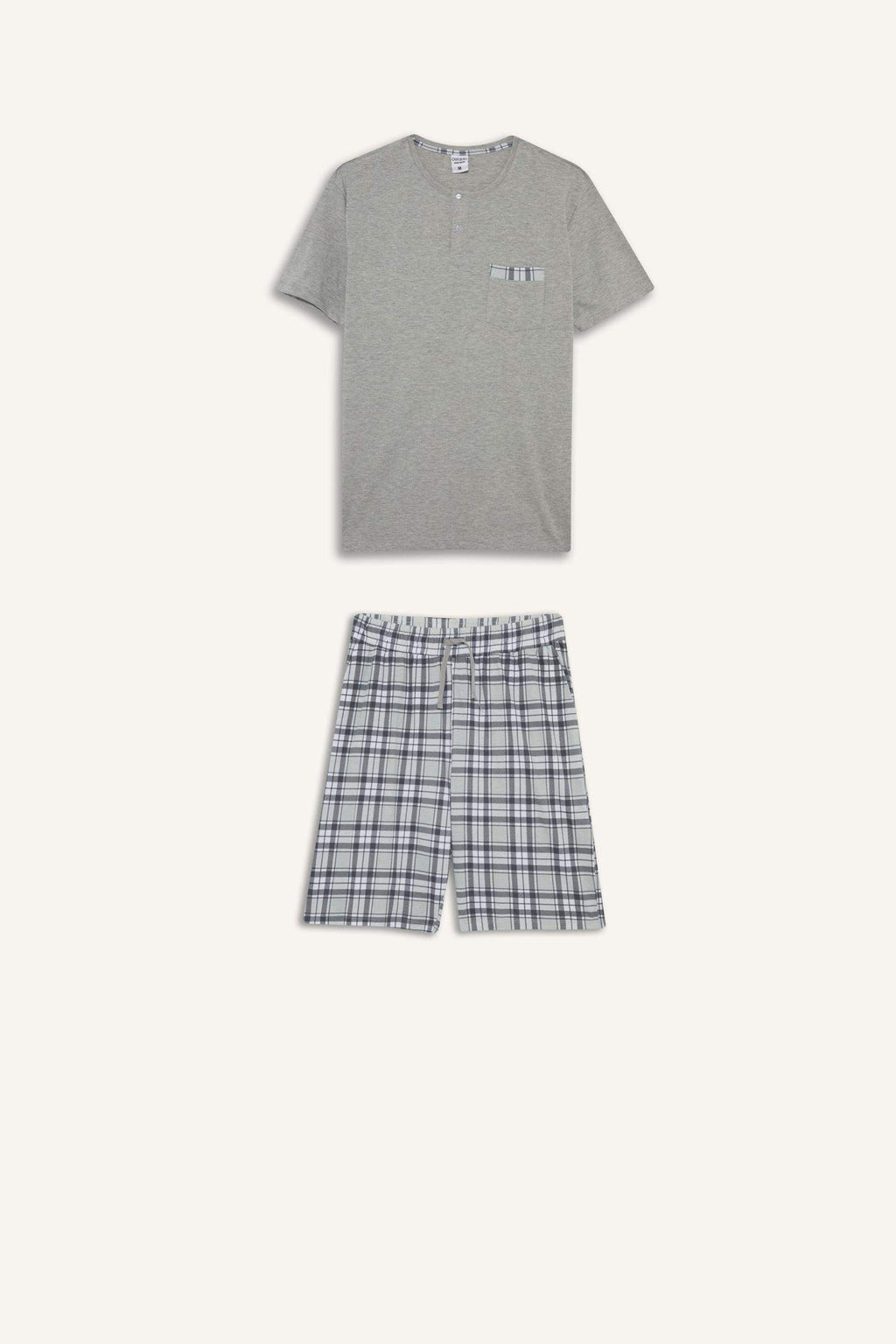 Pajama Set Regular Fit Short Sleeve Top Plaid Shorts