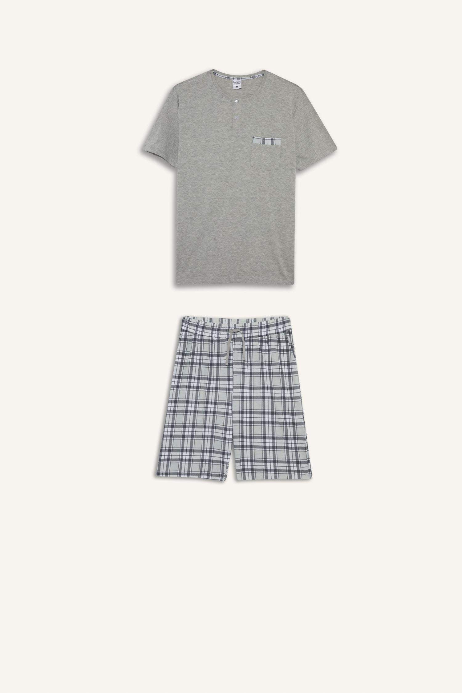 Pajama Set Regular Fit Short Sleeve Top Plaid Shorts