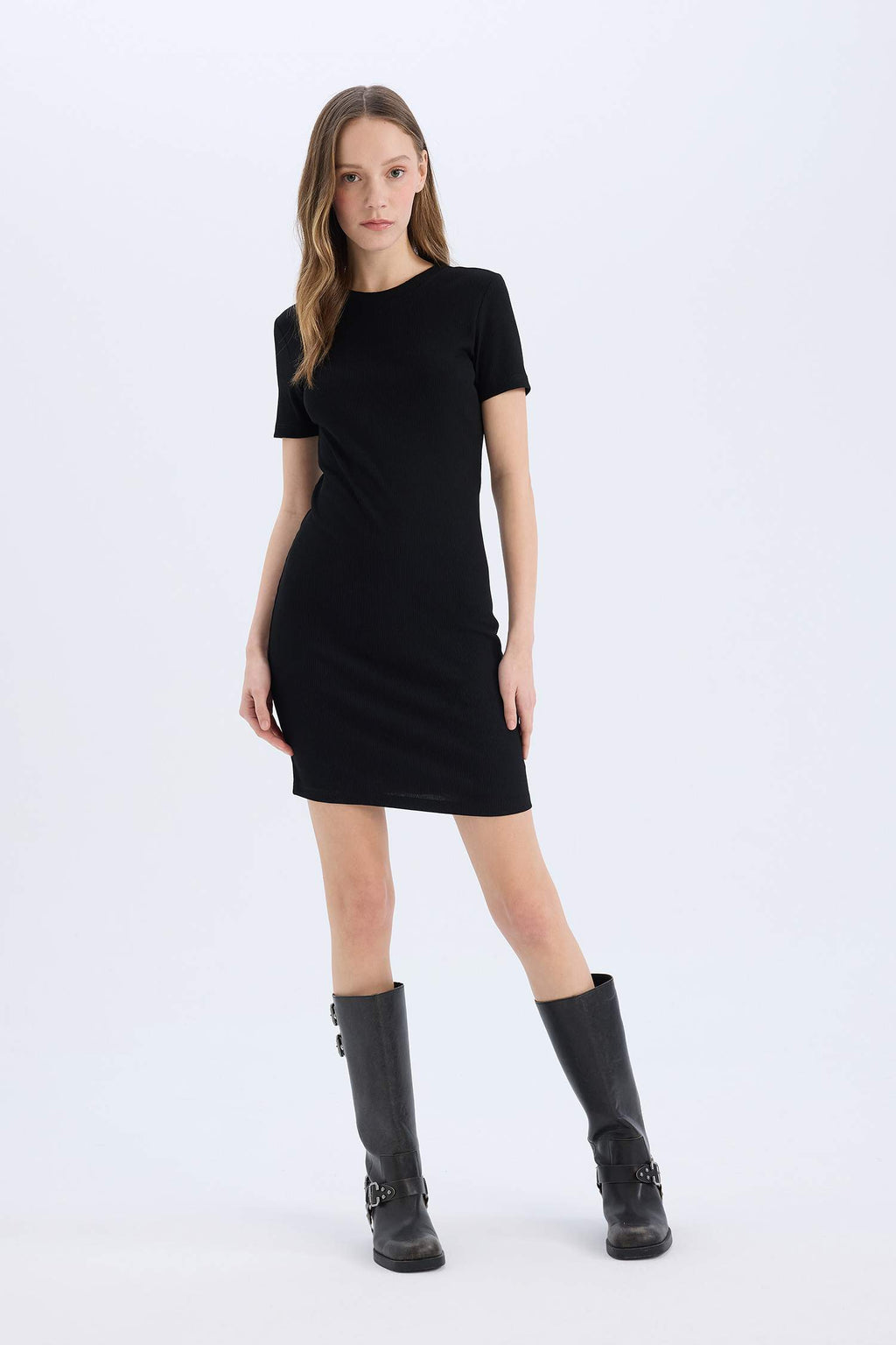 Coool Bodycon Body Saran Bike Collar Fitillince Camisole Short Sleeve Mini Dress