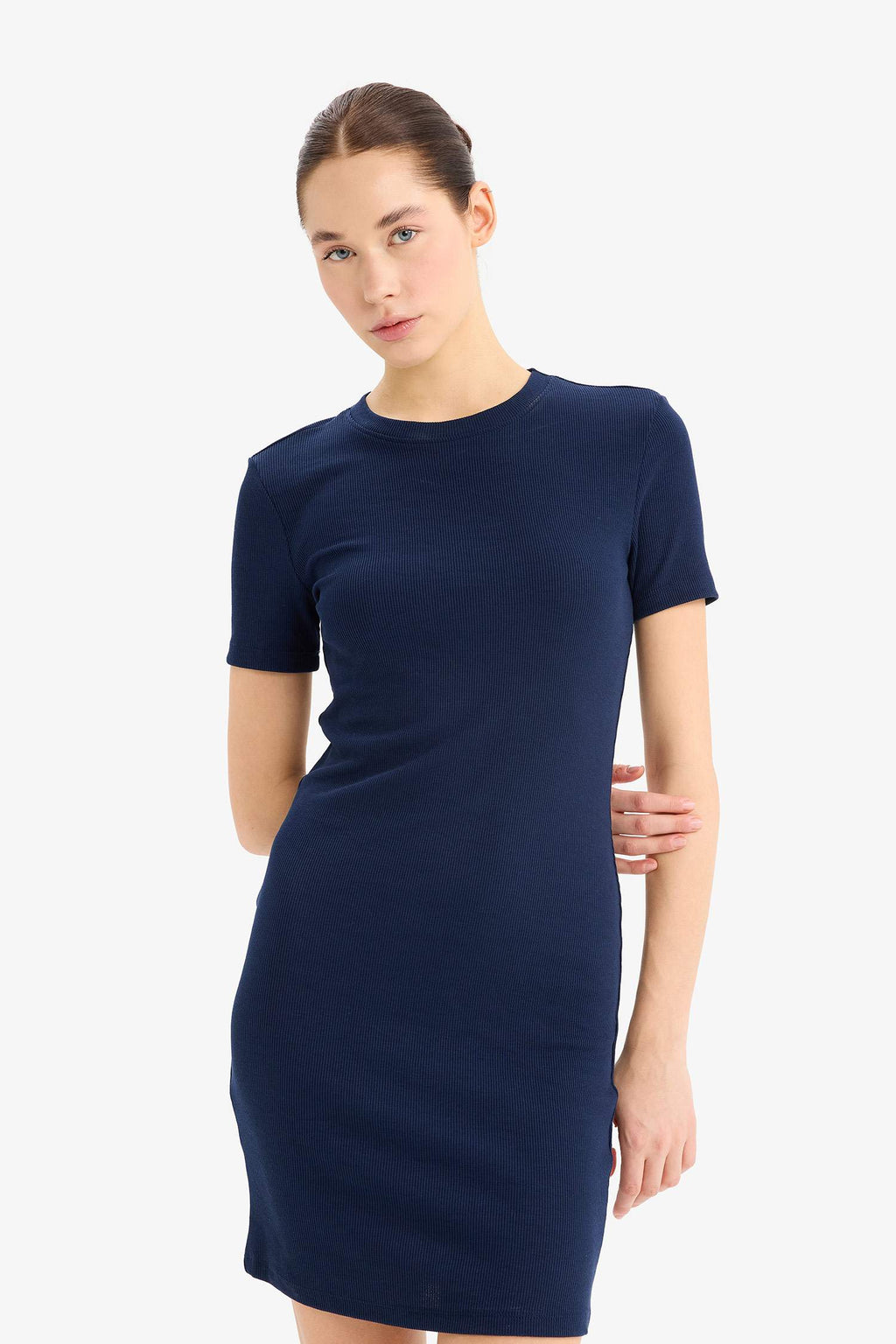 Coool Bodycon Body Saran Bike Collar Fitillince Camisole Short Sleeve Mini Dress