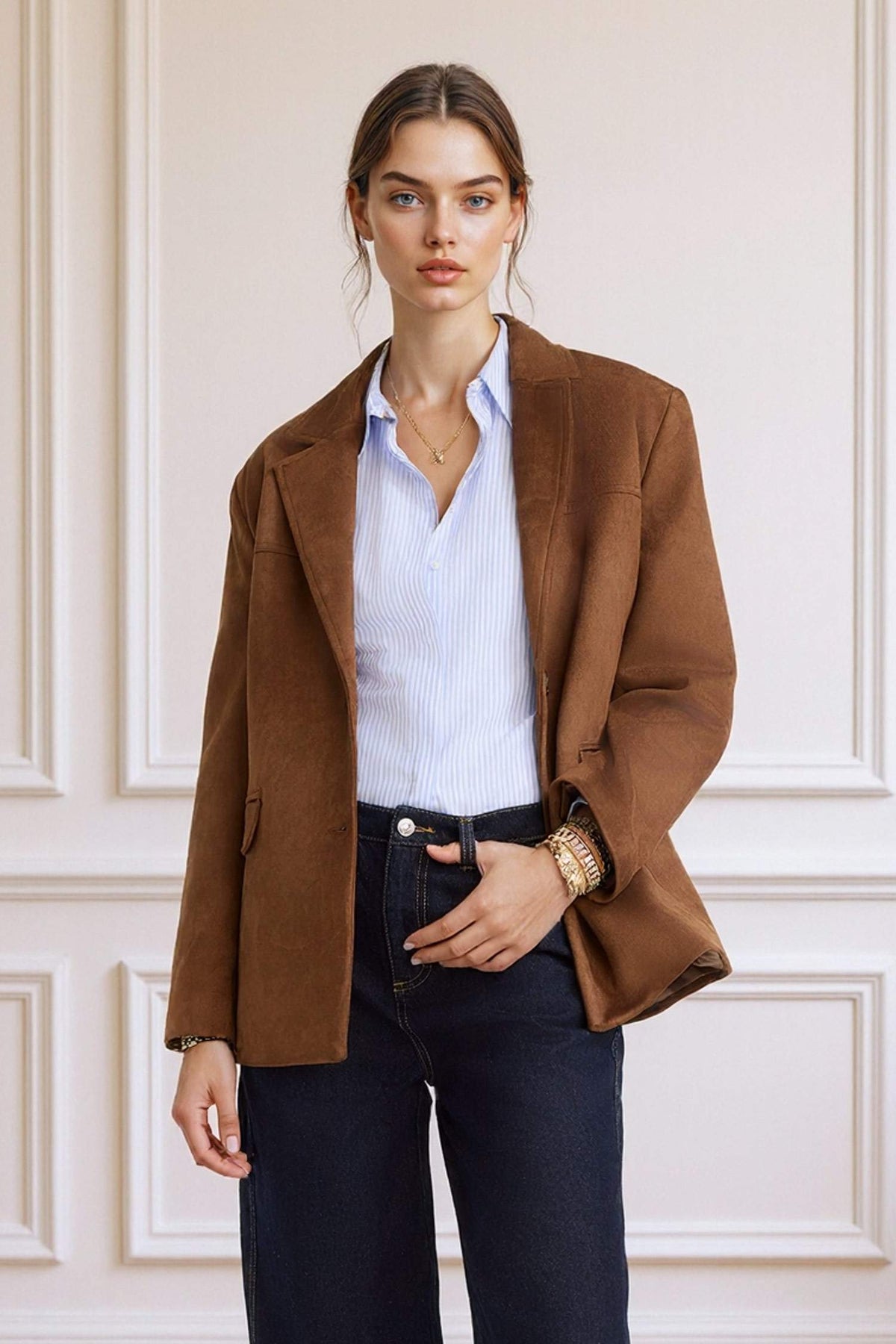 Regular Fit Jacket Collar Suede Blazer Jacket