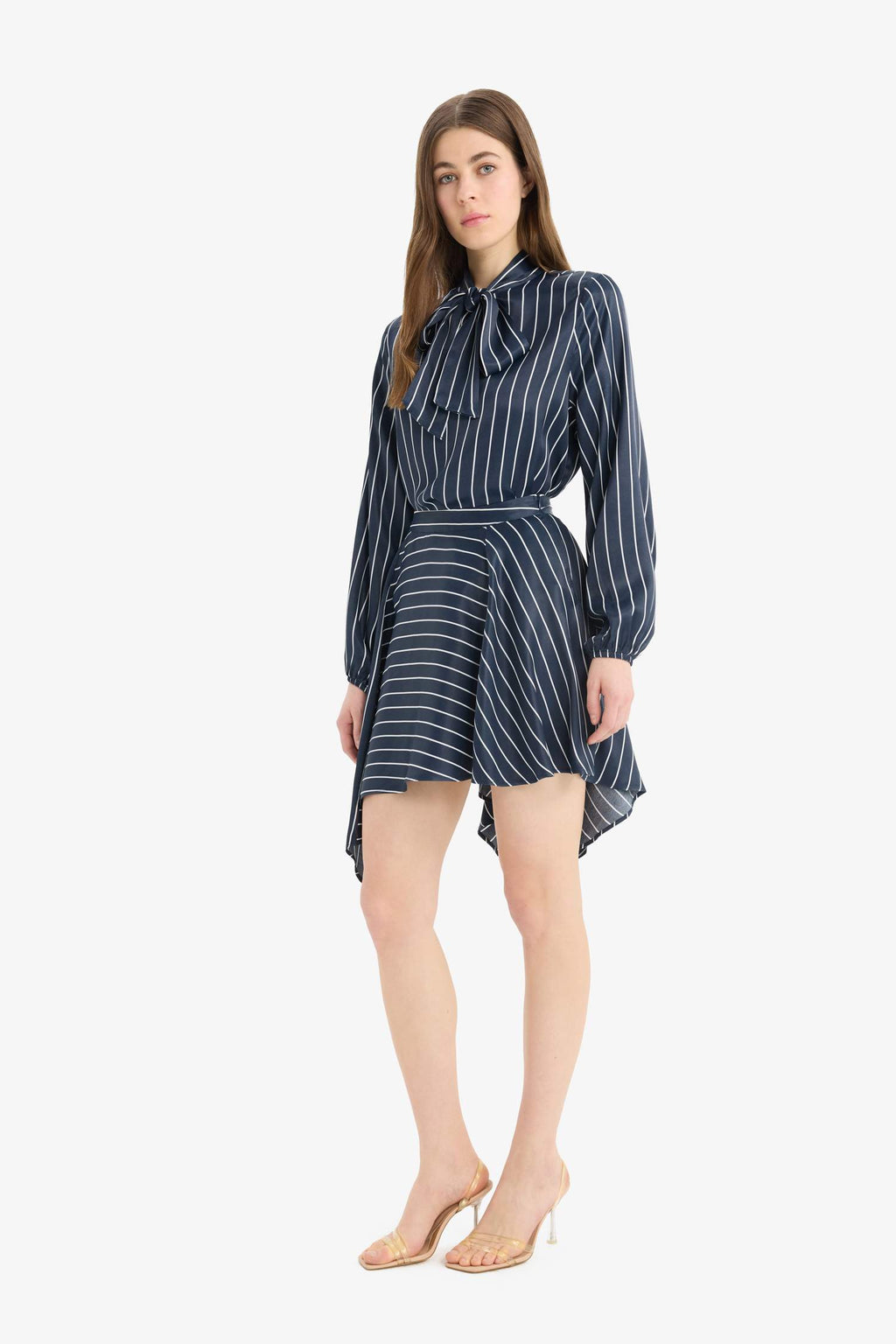 Asymmetric Striped Satin High waist Skirt