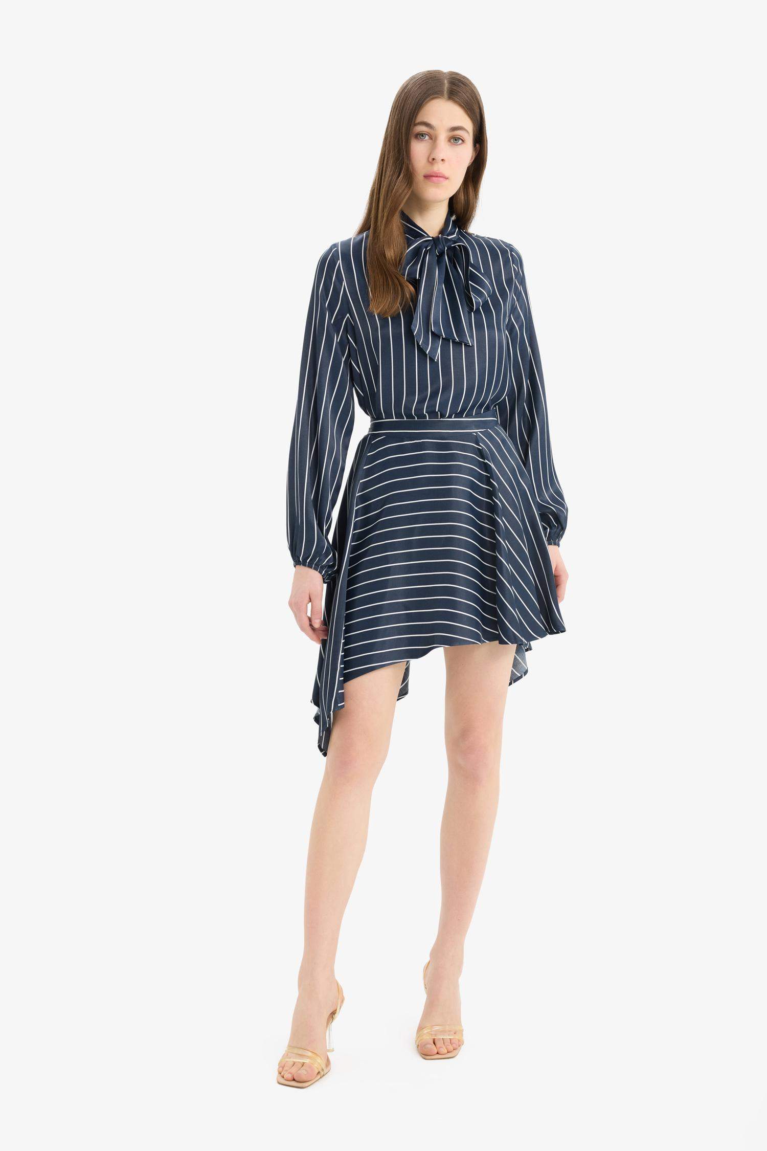 Asymmetric Striped Satin High waist Skirt