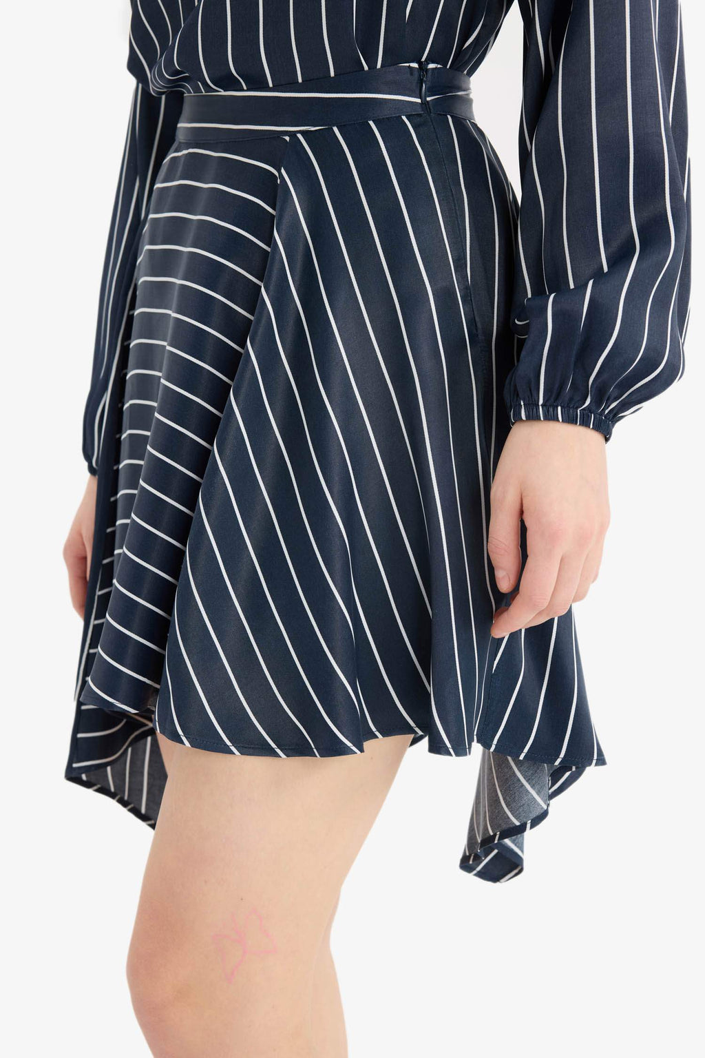 Asymmetric Striped Satin High waist Skirt