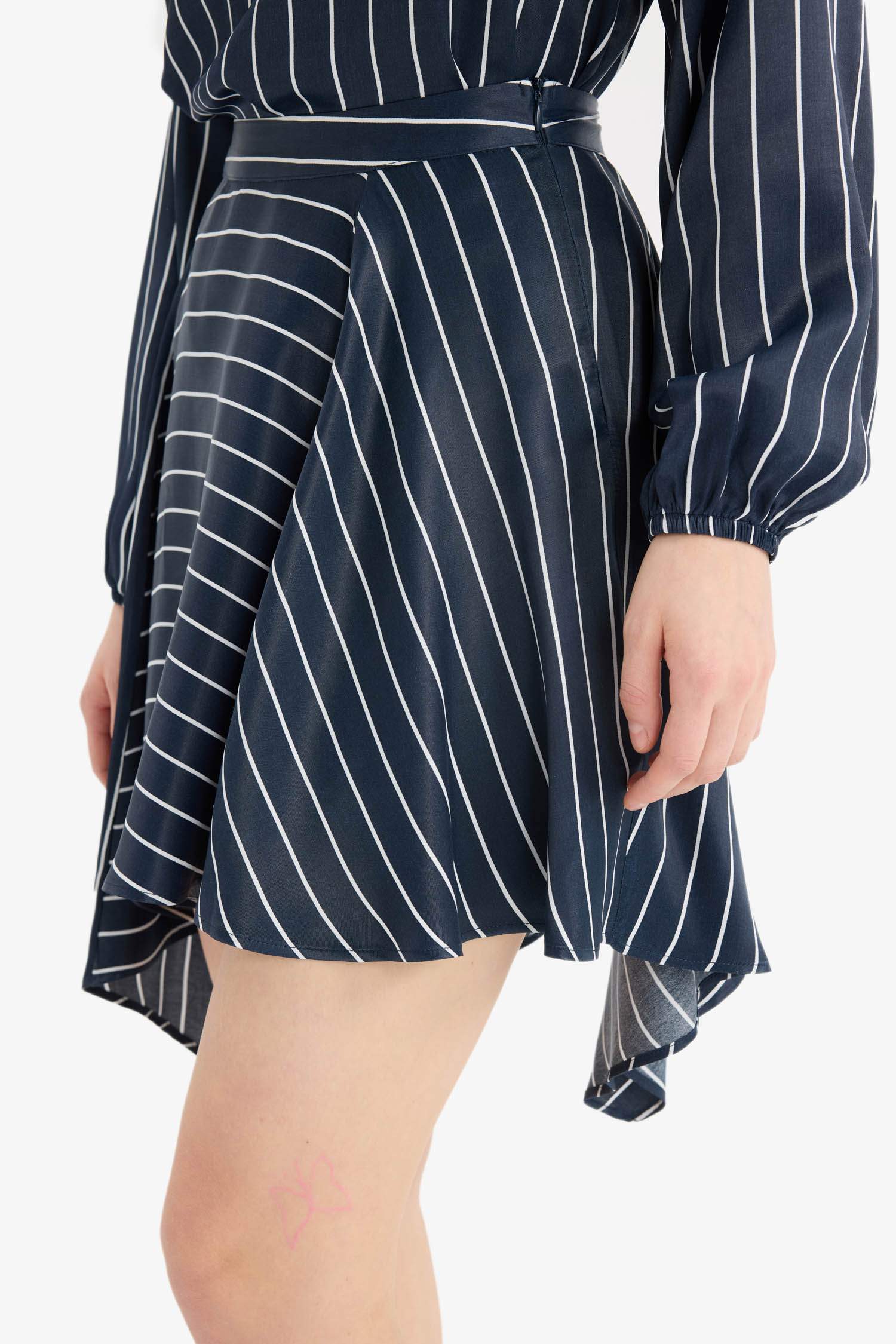 Asymmetric Striped Satin High waist Skirt