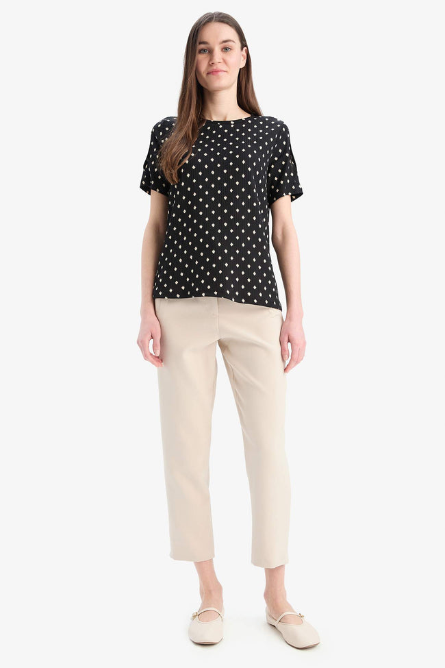 Traditional Regular Fit Crew Neck Patterned Crinkle T-Shirt Main Image