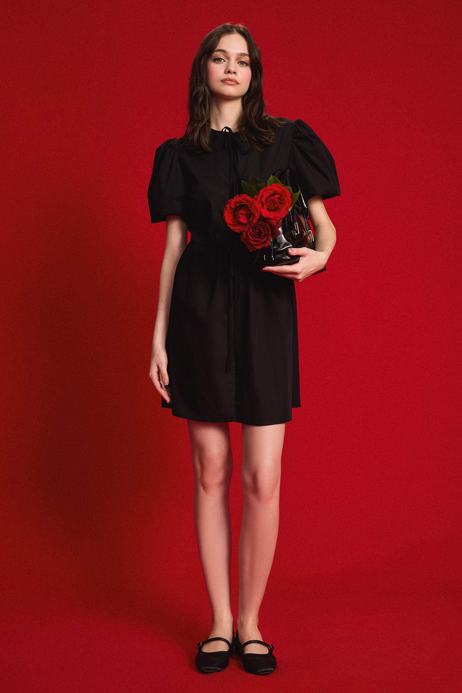 A Line Crew Neck Poplin Midi Dress