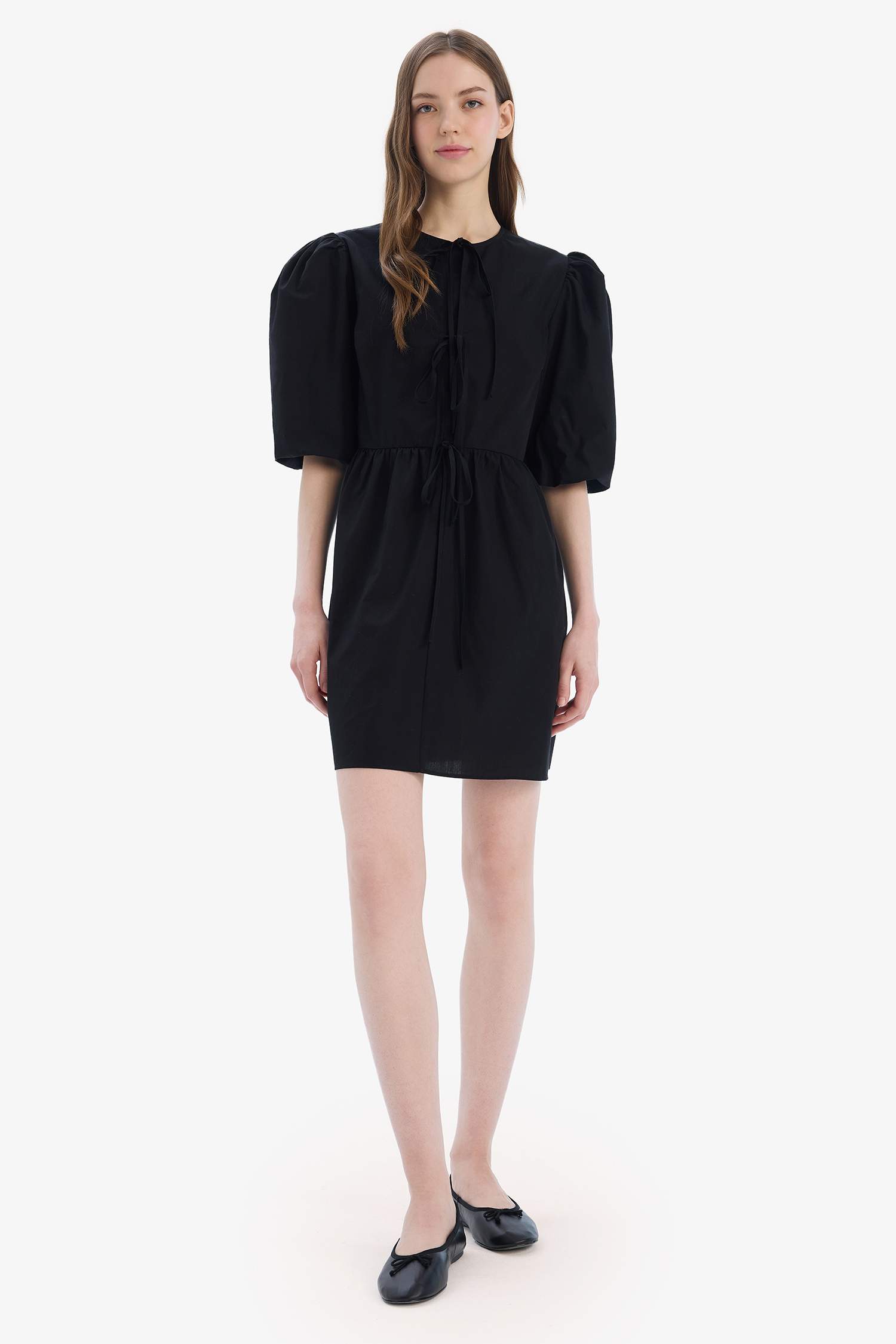 A Line Crew Neck Poplin Midi Dress