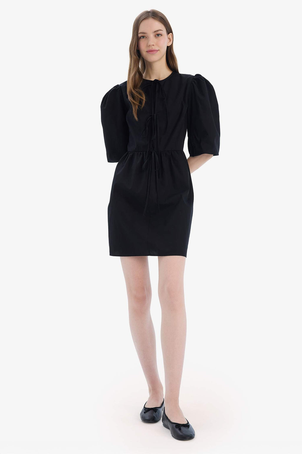 A Line Crew Neck Poplin Midi Dress