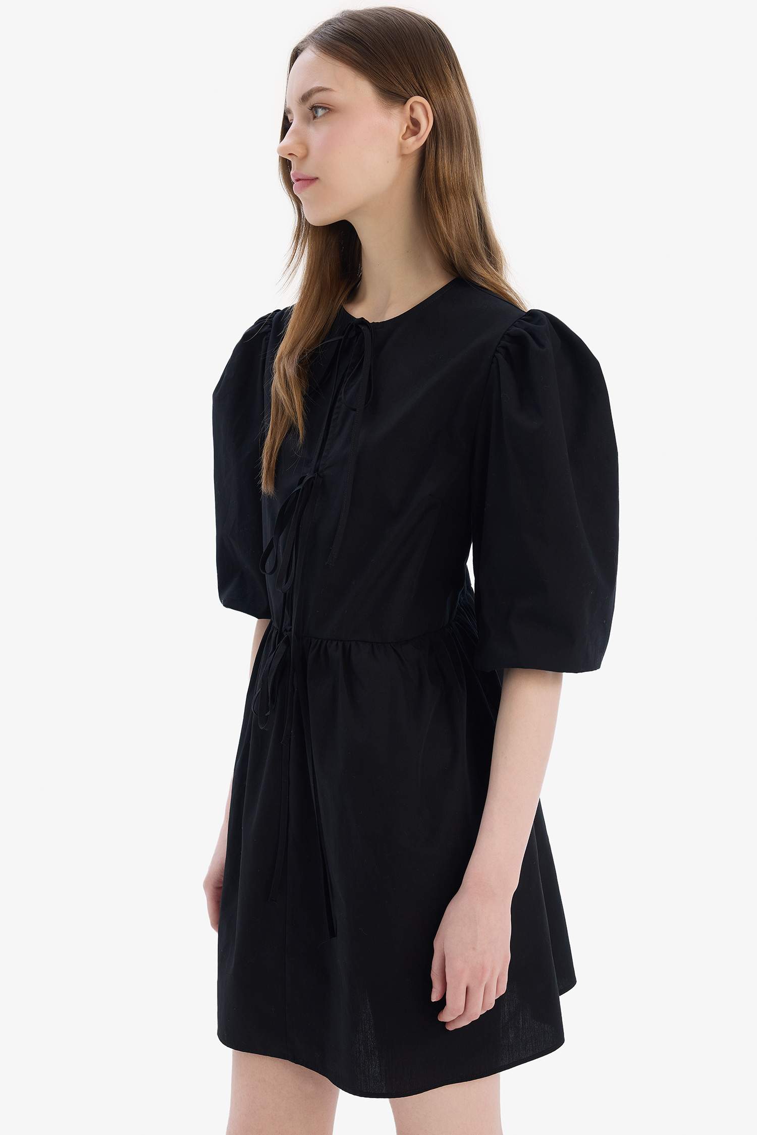 A Line Crew Neck Poplin Midi Dress