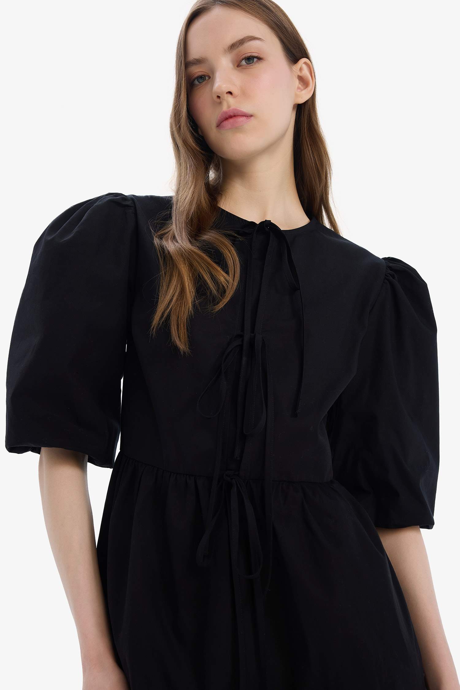 A Line Crew Neck Poplin Midi Dress