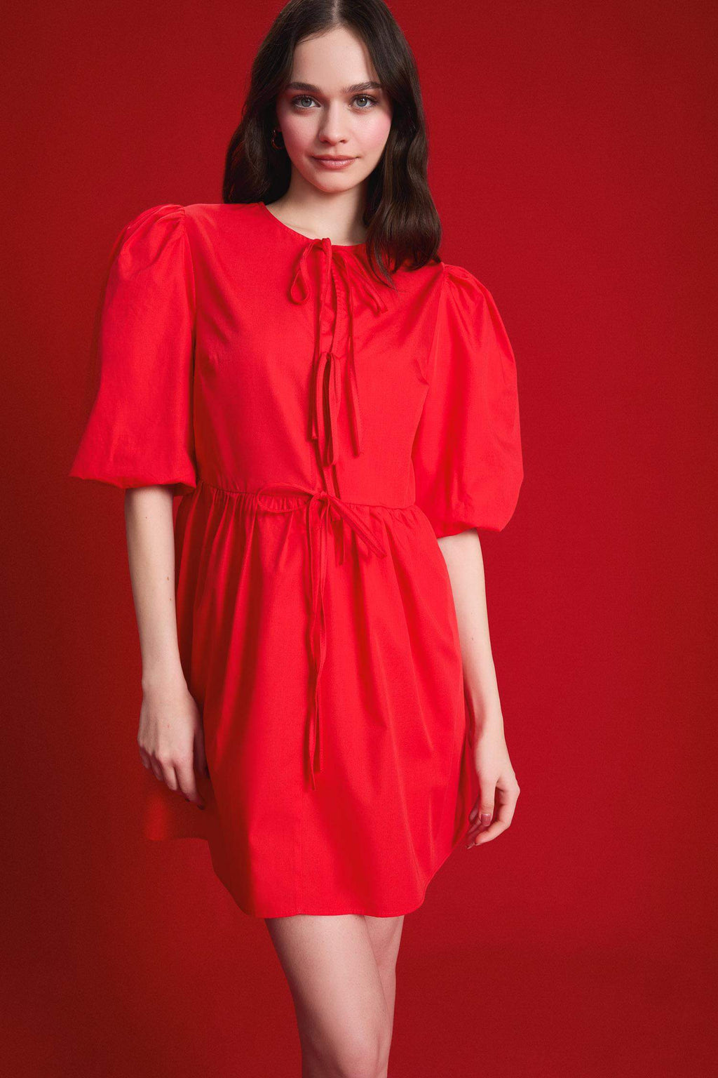 A Line Crew Neck Poplin Midi Dress