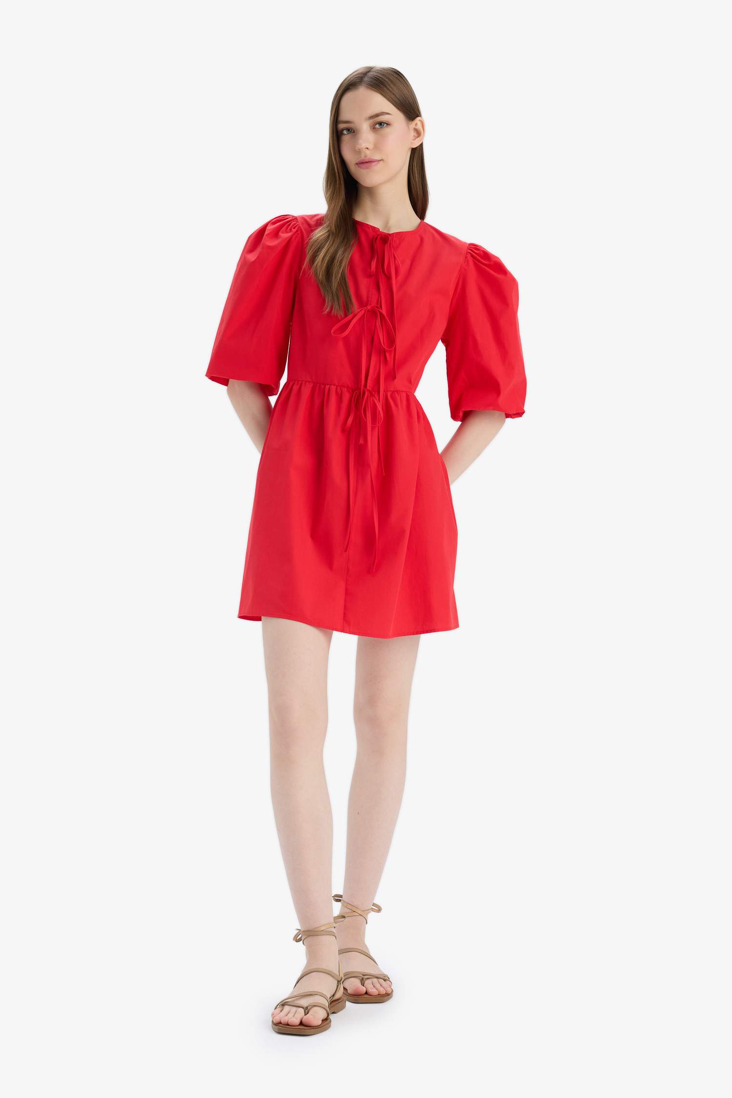 A Line Crew Neck Poplin Midi Dress