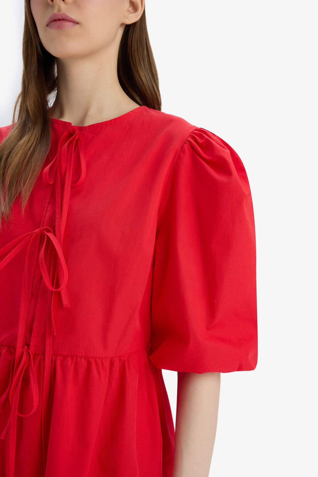 A Line Crew Neck Poplin Midi Dress