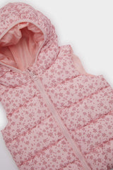 Baby Girl Windproof Waterproof Hooded Patterned Puffer Vest