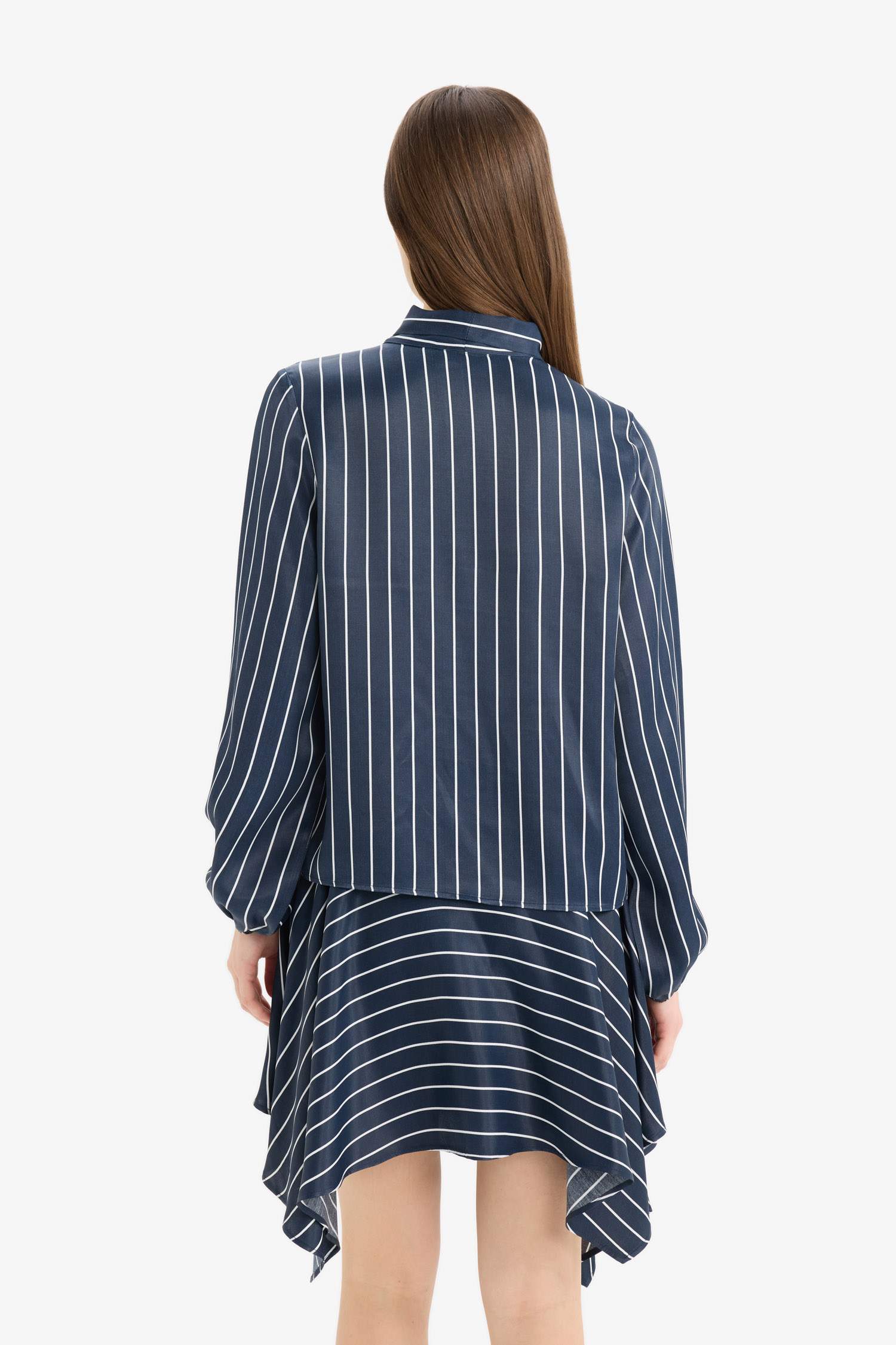 Regular Fit Bowtie Striped Long Sleeve Blouse