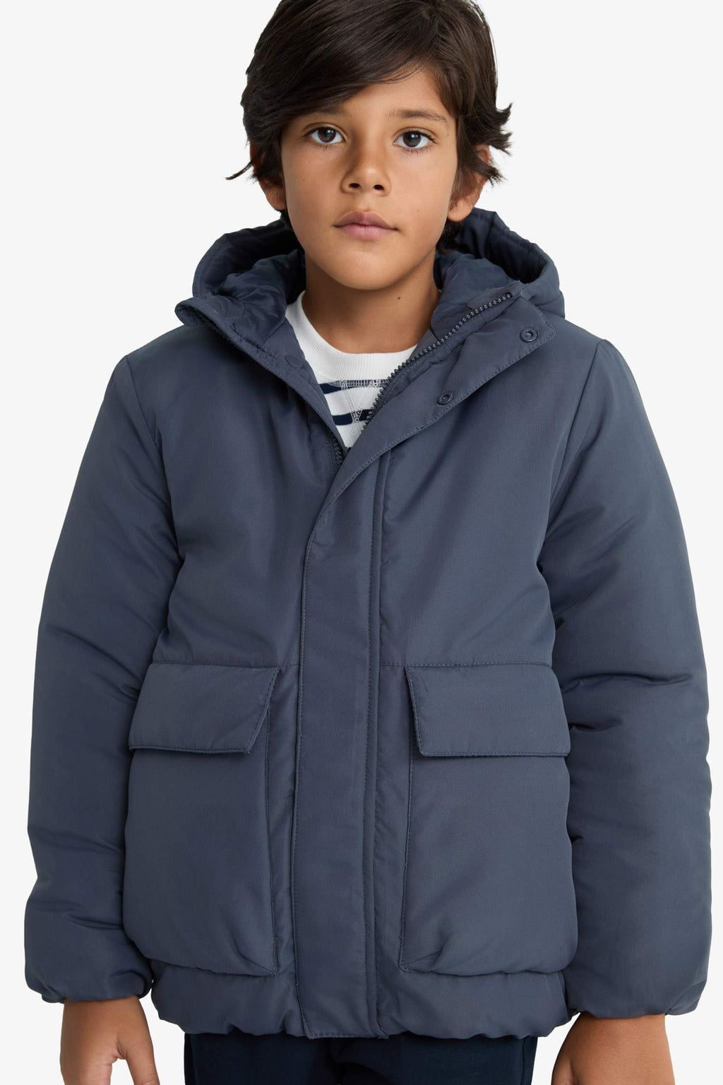Boys Water Repellent Hooded Zippered Puffer Coat