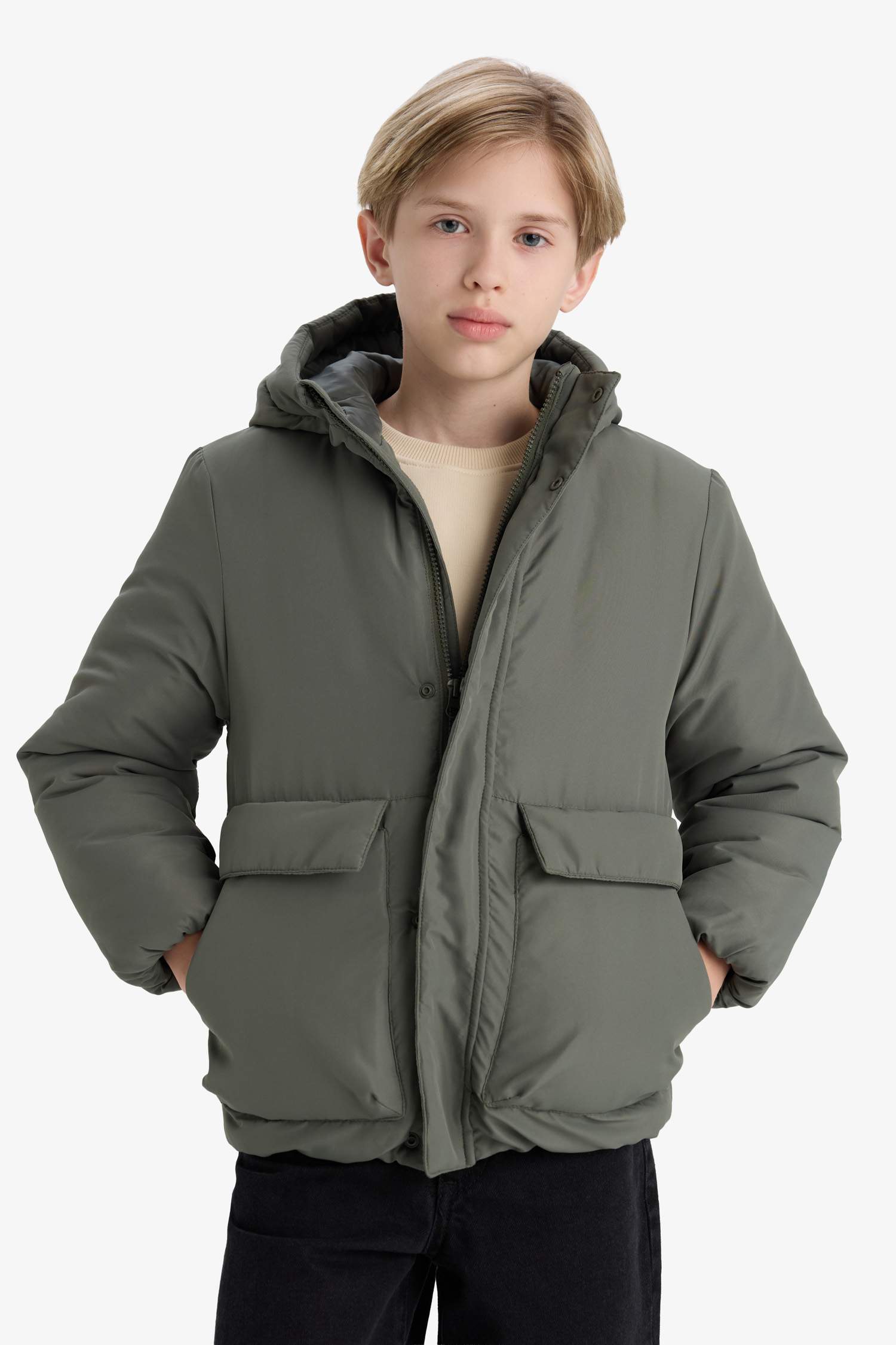 Boys Water Repellent Hooded Zippered Puffer Coat