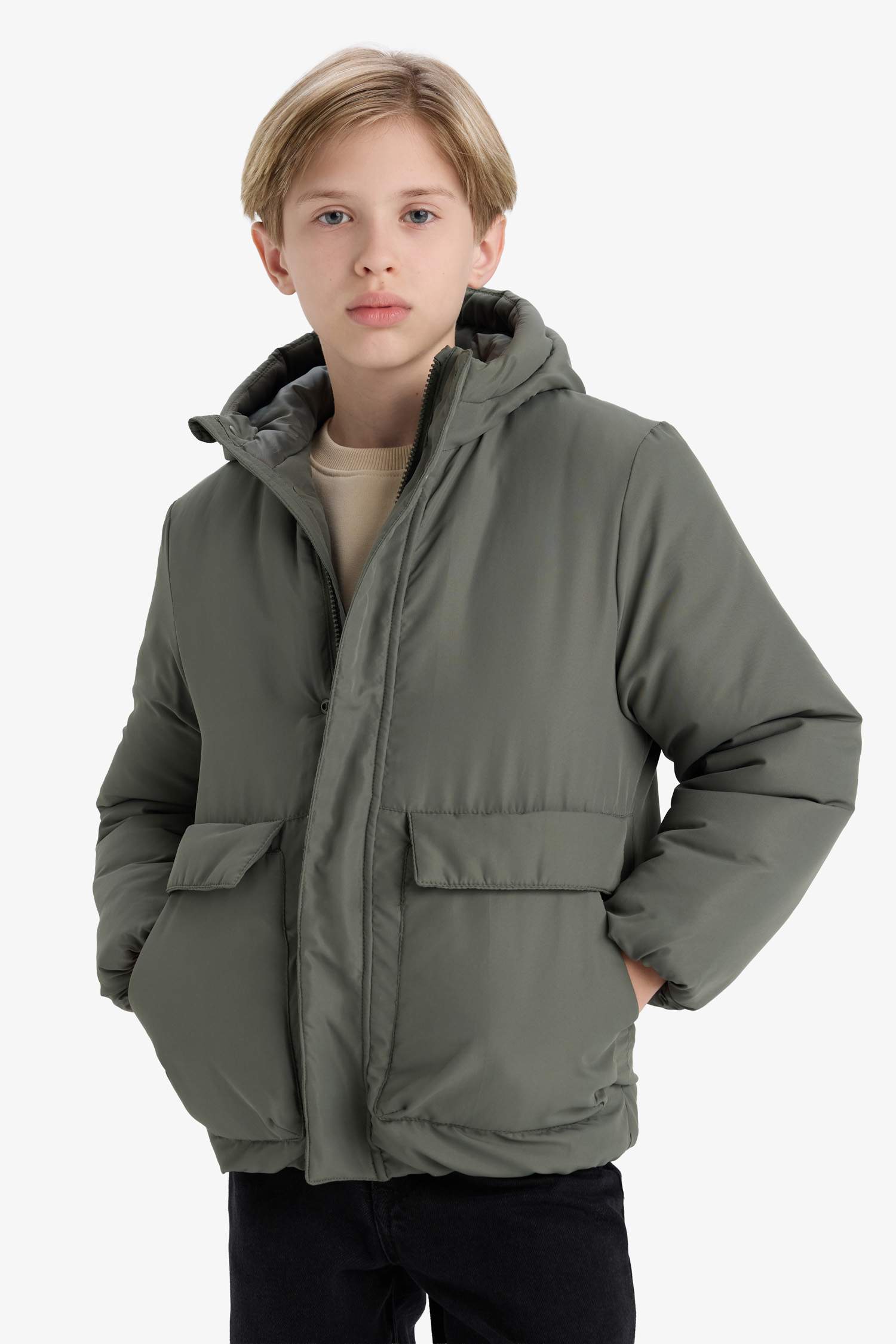 Boys Water Repellent Hooded Zippered Puffer Coat