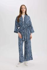 Regular Fit Pocket Detailed Pattern Wide Pleasant Leg Pants