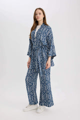 Regular Fit Pocket Detailed Pattern Wide Pleasant Leg Pants