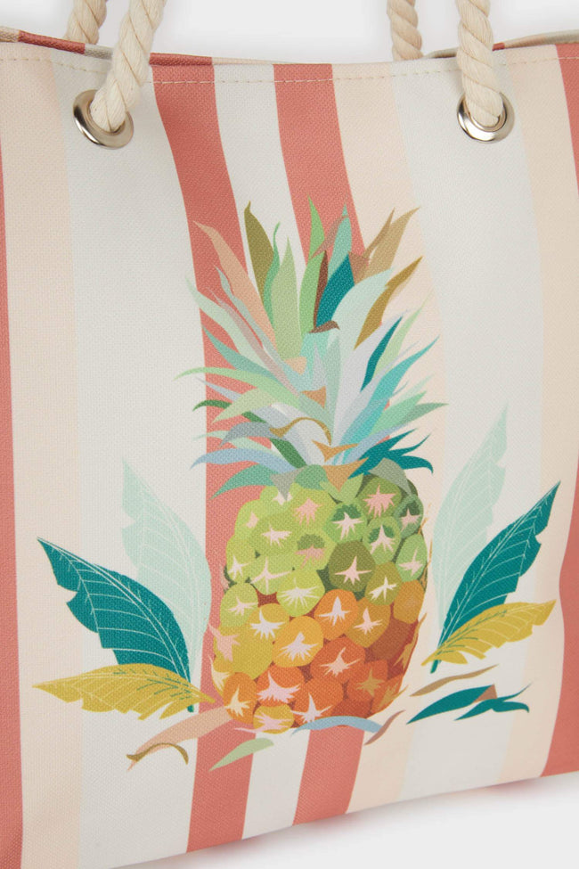 Women Pineapple Patterned Beach Bag Hover Image