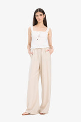 Wide Leg Fabric Trousers Double Pocket High Waist Wide Leg