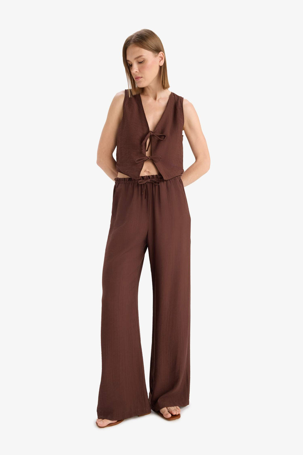 Wide Leg Fabric Trousers Double Pocket High Waist Wide Leg