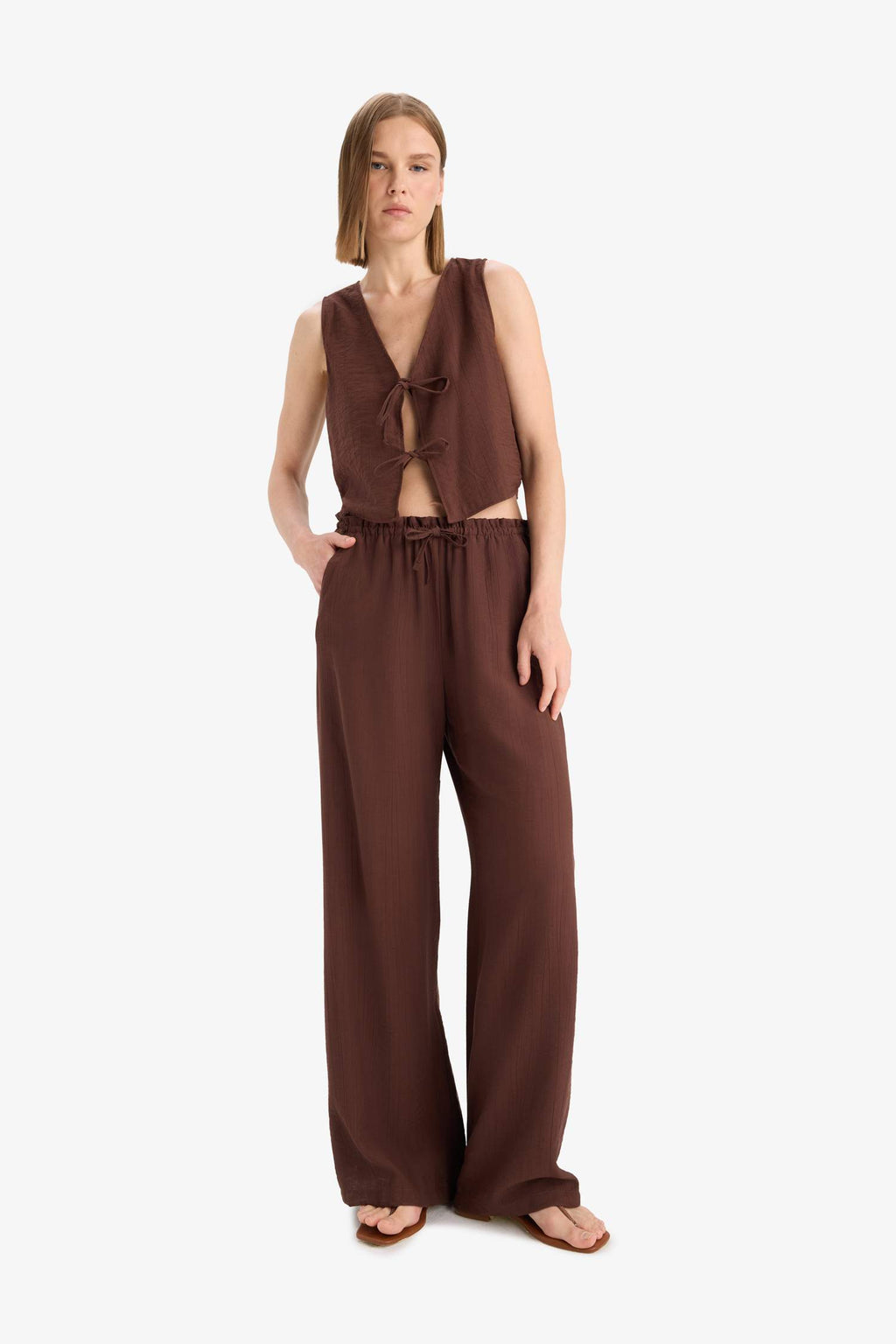 Wide Leg Fabric Trousers Double Pocket High Waist Wide Leg