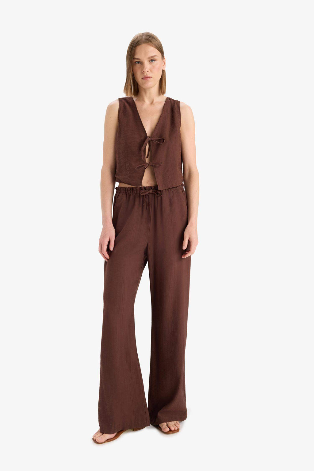 Wide Leg Fabric Trousers Double Pocket High Waist Wide Leg