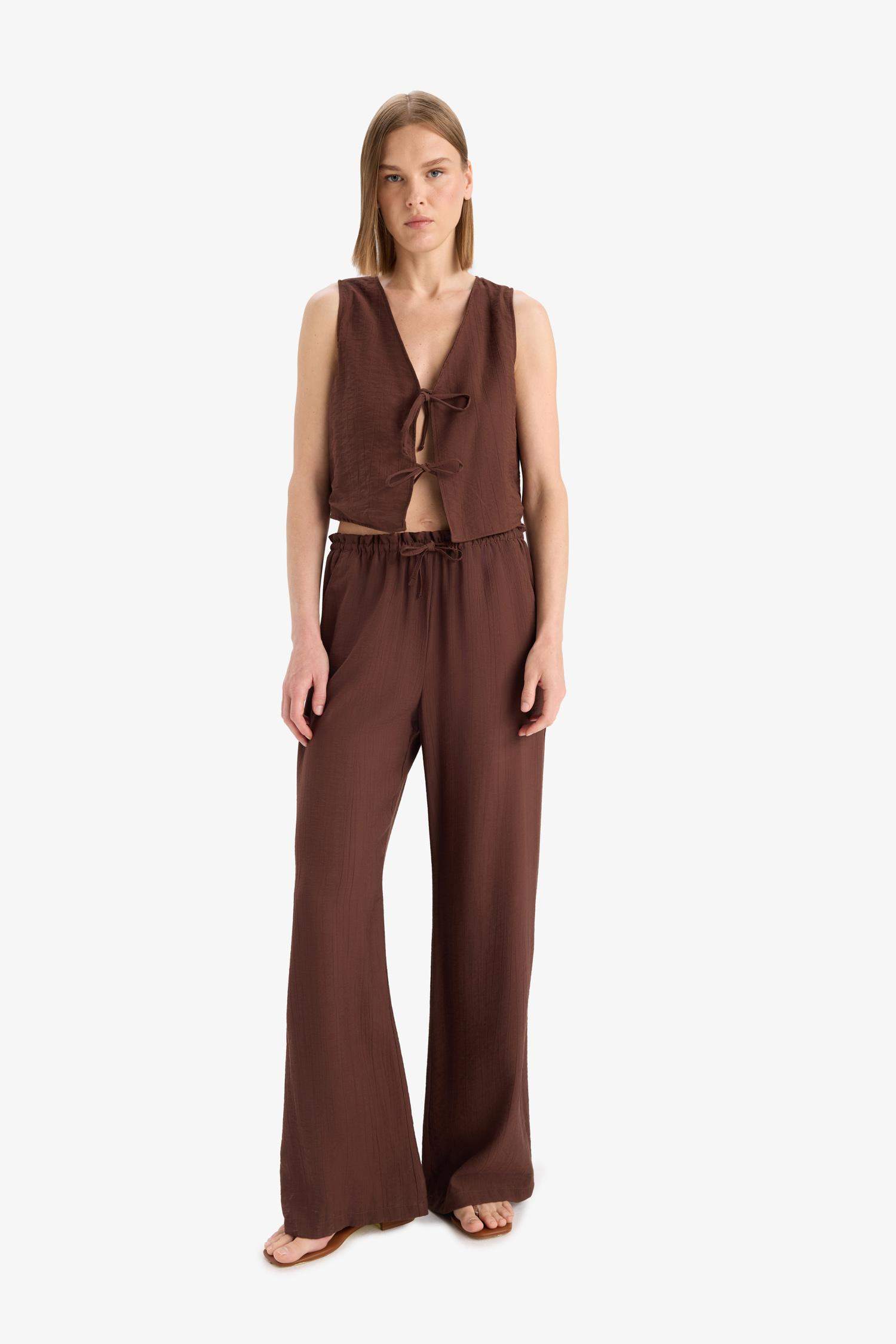 Wide Leg Fabric Trousers Double Pocket High Waist Wide Leg