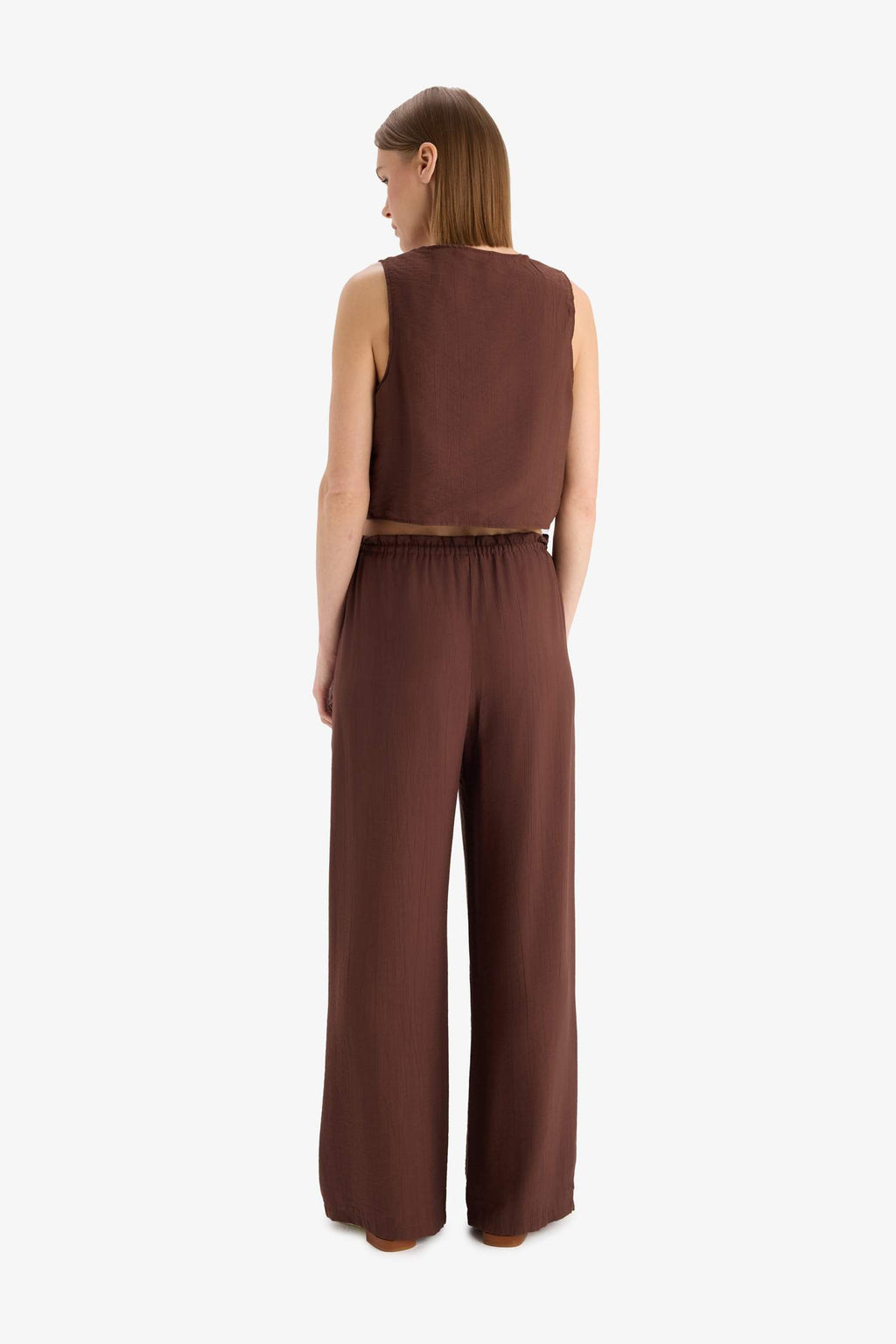 Wide Leg Fabric Trousers Double Pocket High Waist Wide Leg