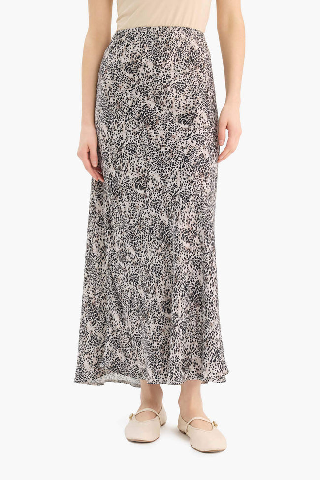 A Cut Animal Print Satin Normal Waist Skirt Hover Image