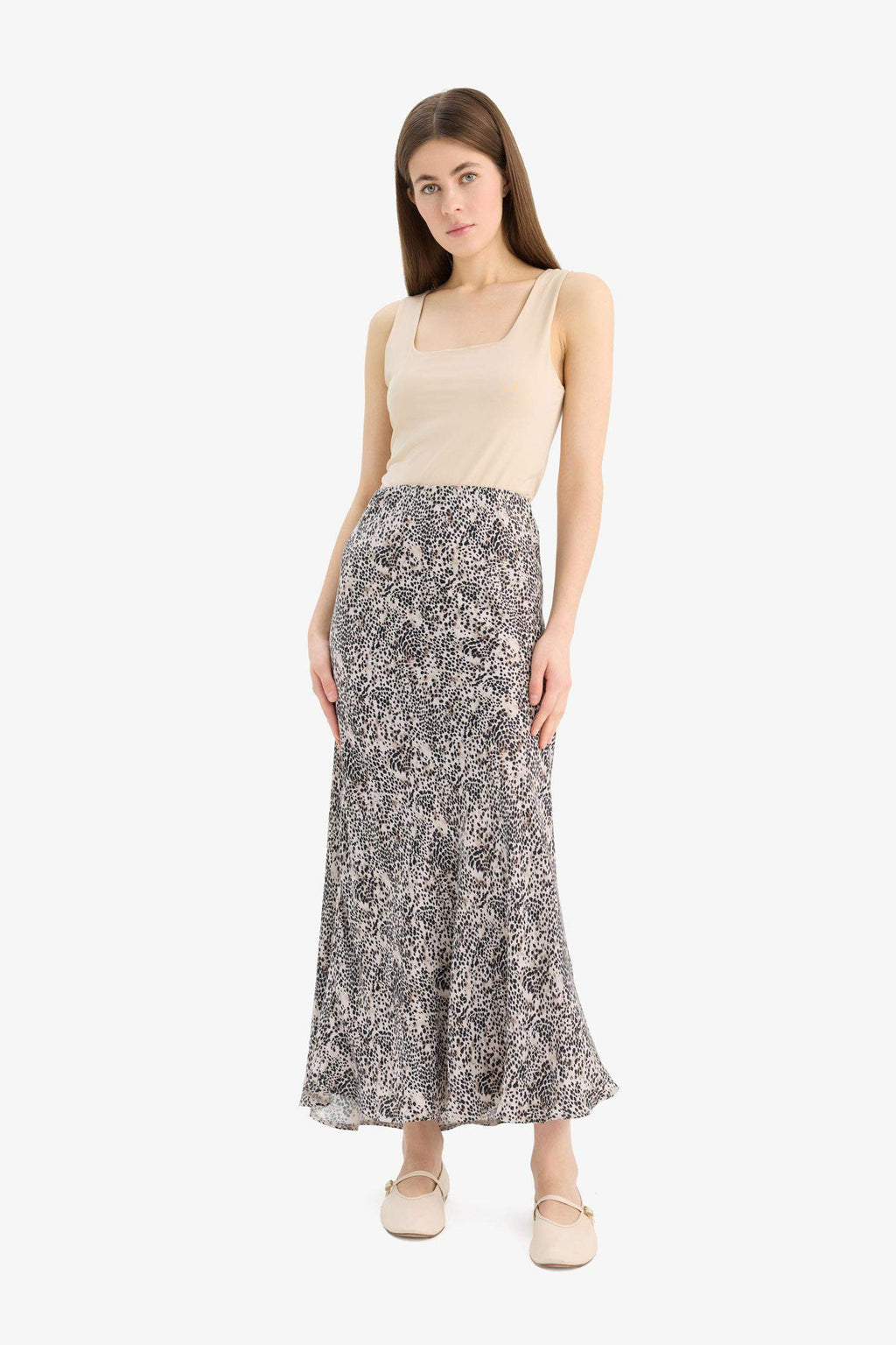 A Cut Animal Print Satin Normal Waist Skirt
