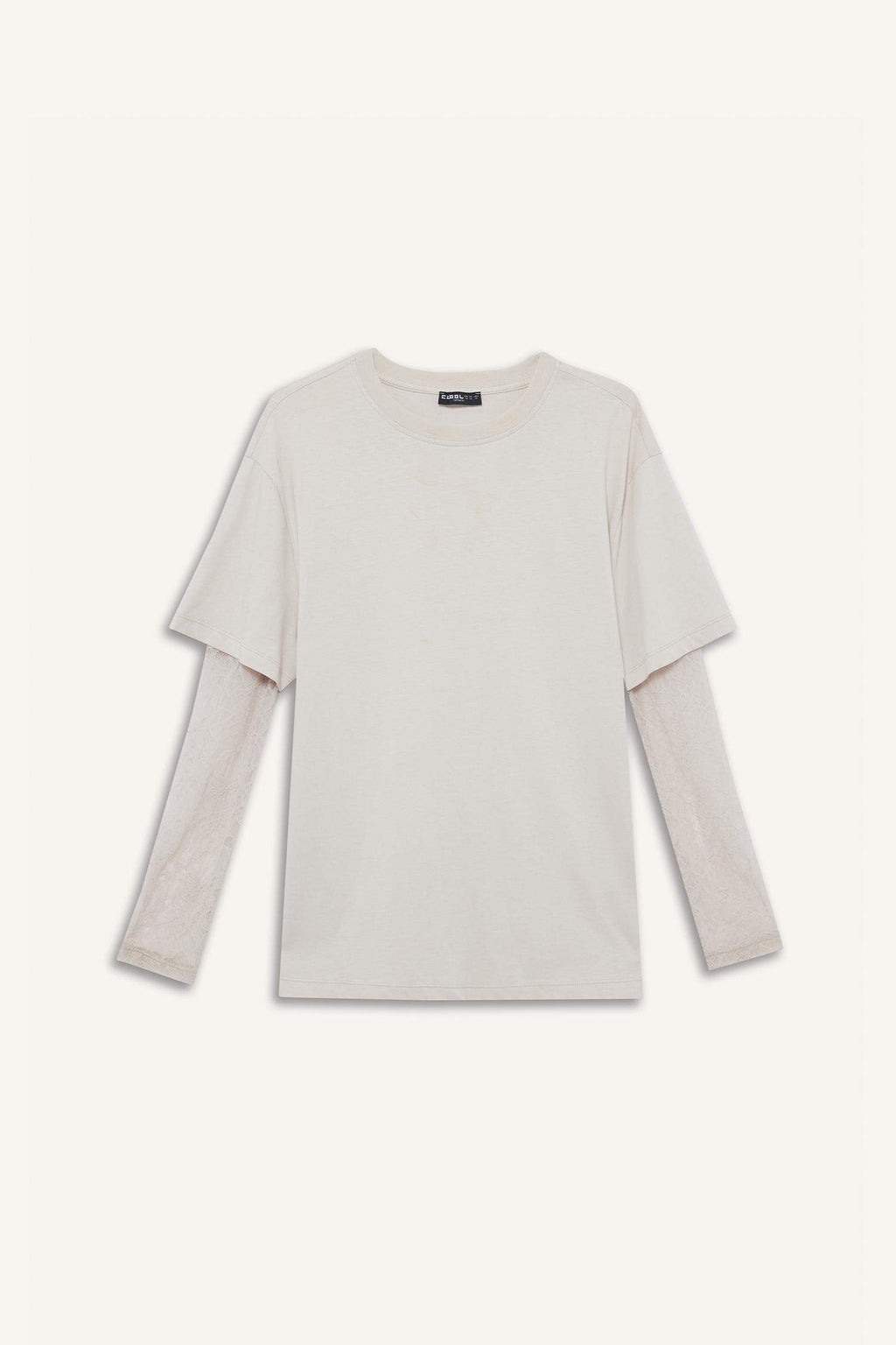 Oversize Loose Fit Crew Neck Lace Detail Long Sleeved T-shirt