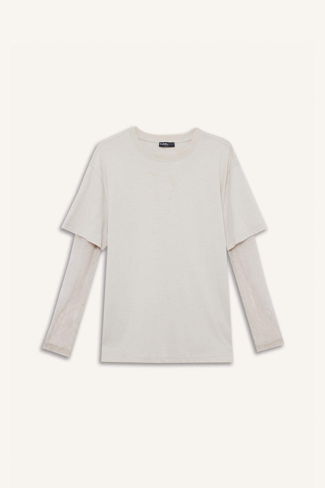 Oversize Loose Fit Crew Neck Lace Detail Long Sleeved T-shirt Main Image