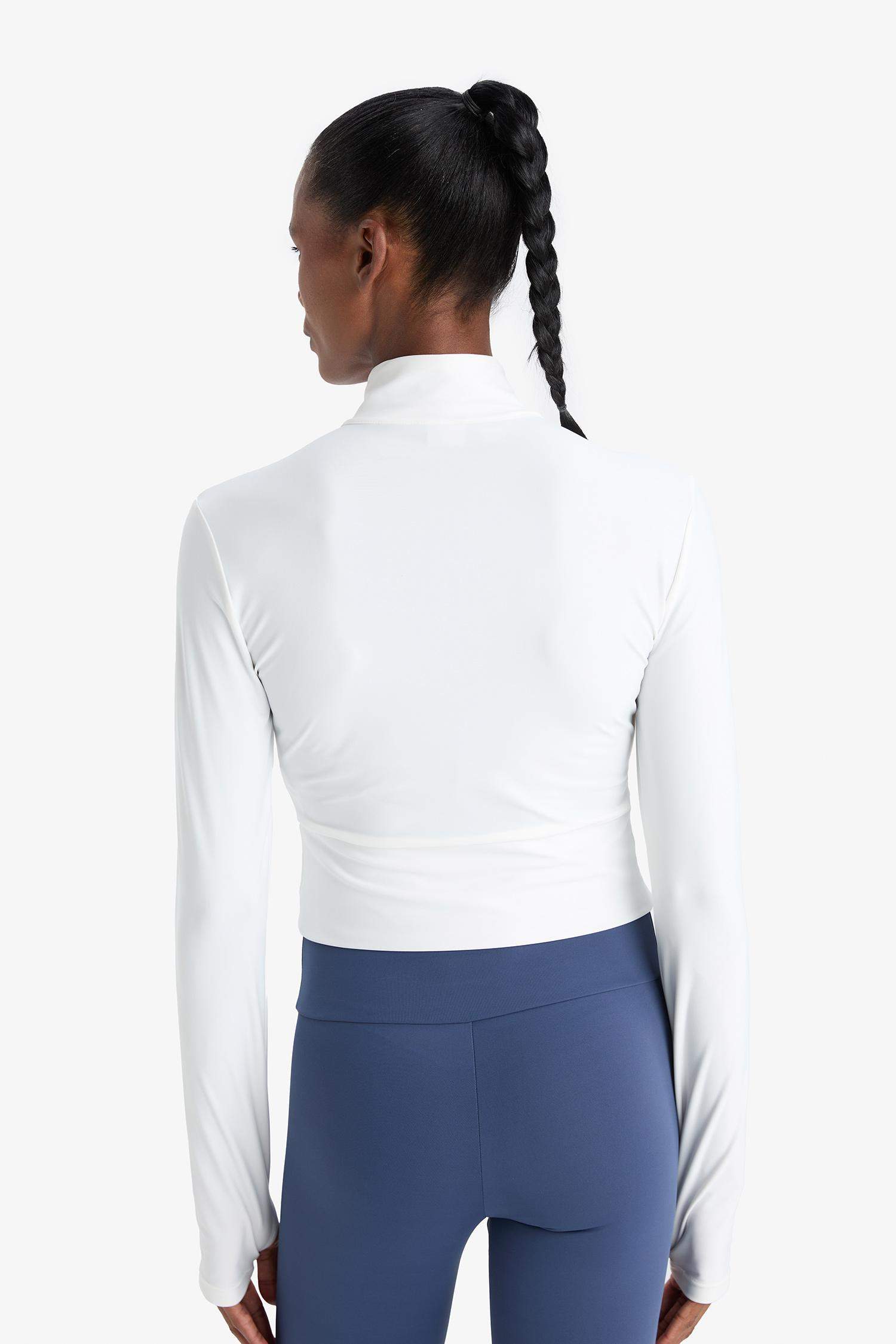 DeFactoFit Slim Fit Slim Cut Stand Collar Printed Ultra Flexible Zippered Cardigan