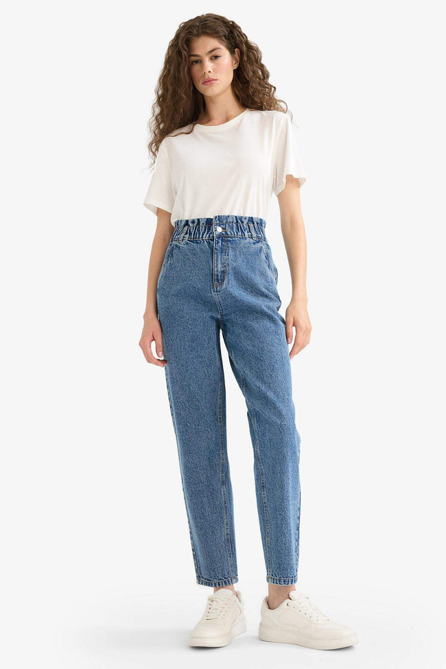 Paperbag High Waist Straight Leg Jeans Hover Image