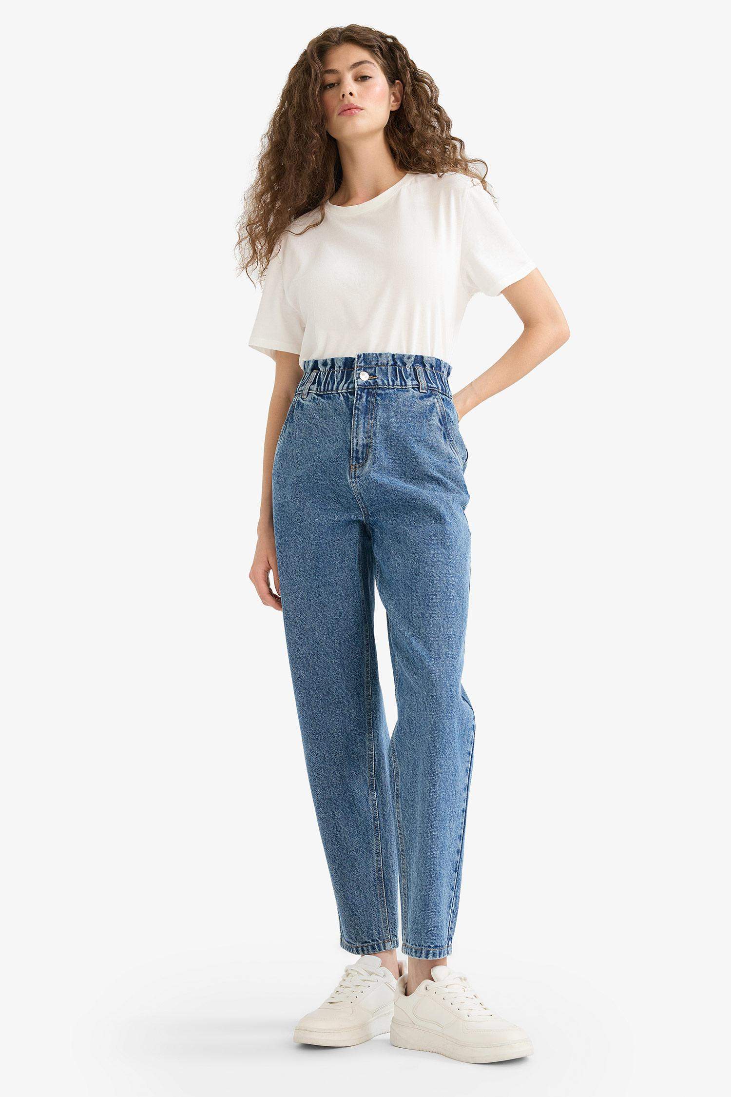 Paperbag High Waist Straight Leg Jeans