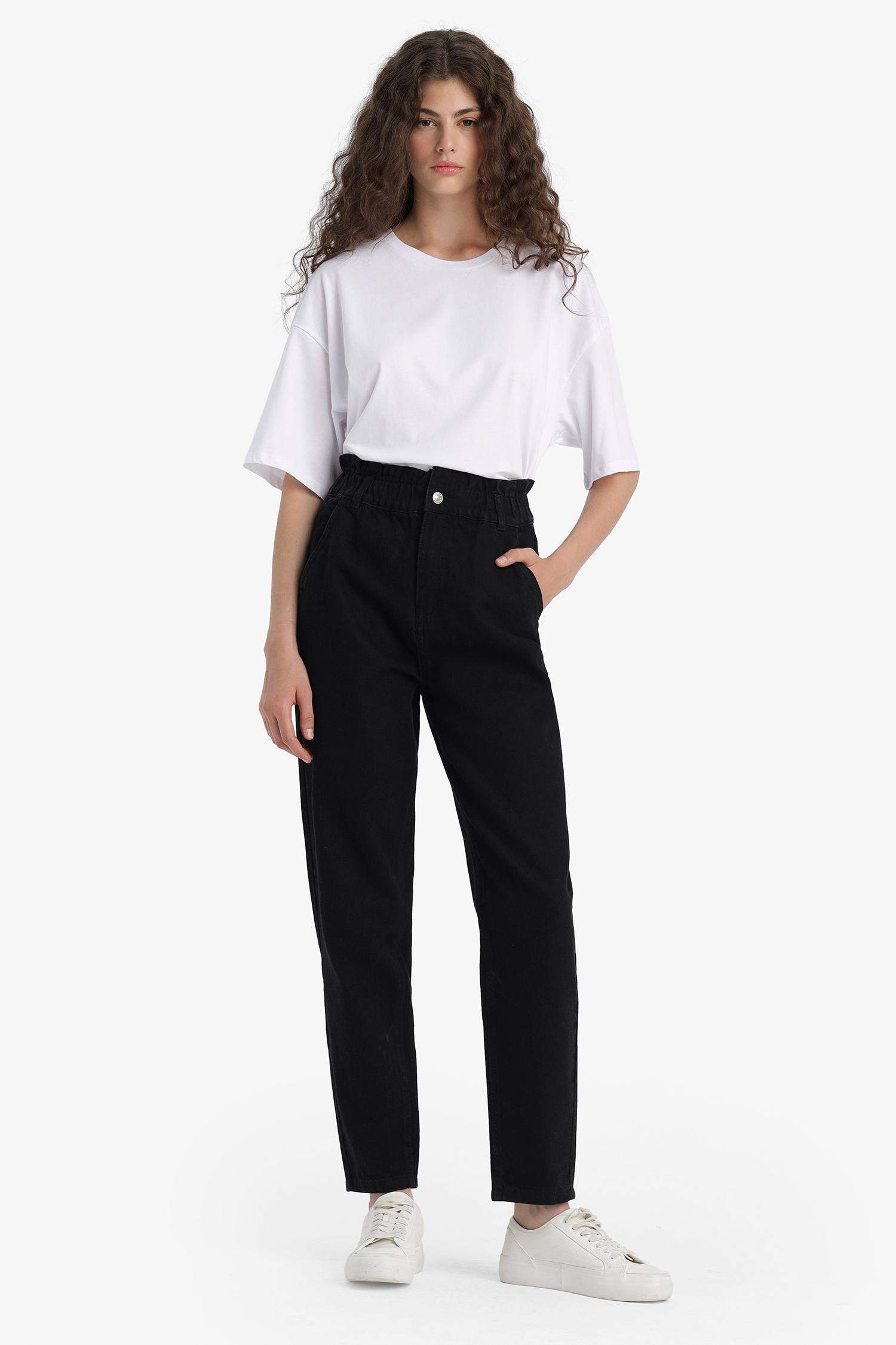 Paperbag High Waist Straight Leg Jeans