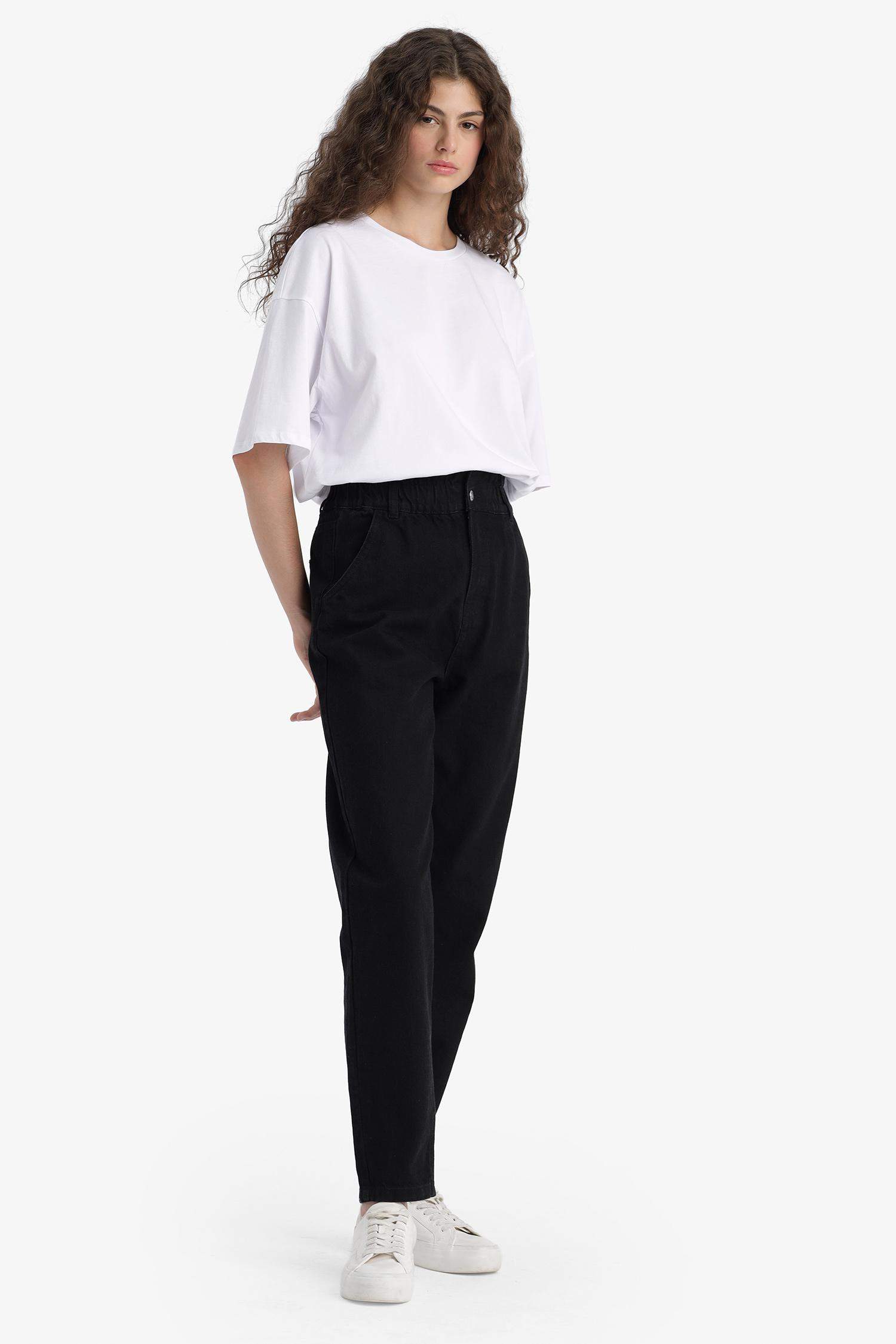 Paperbag High Waist Straight Leg Jeans