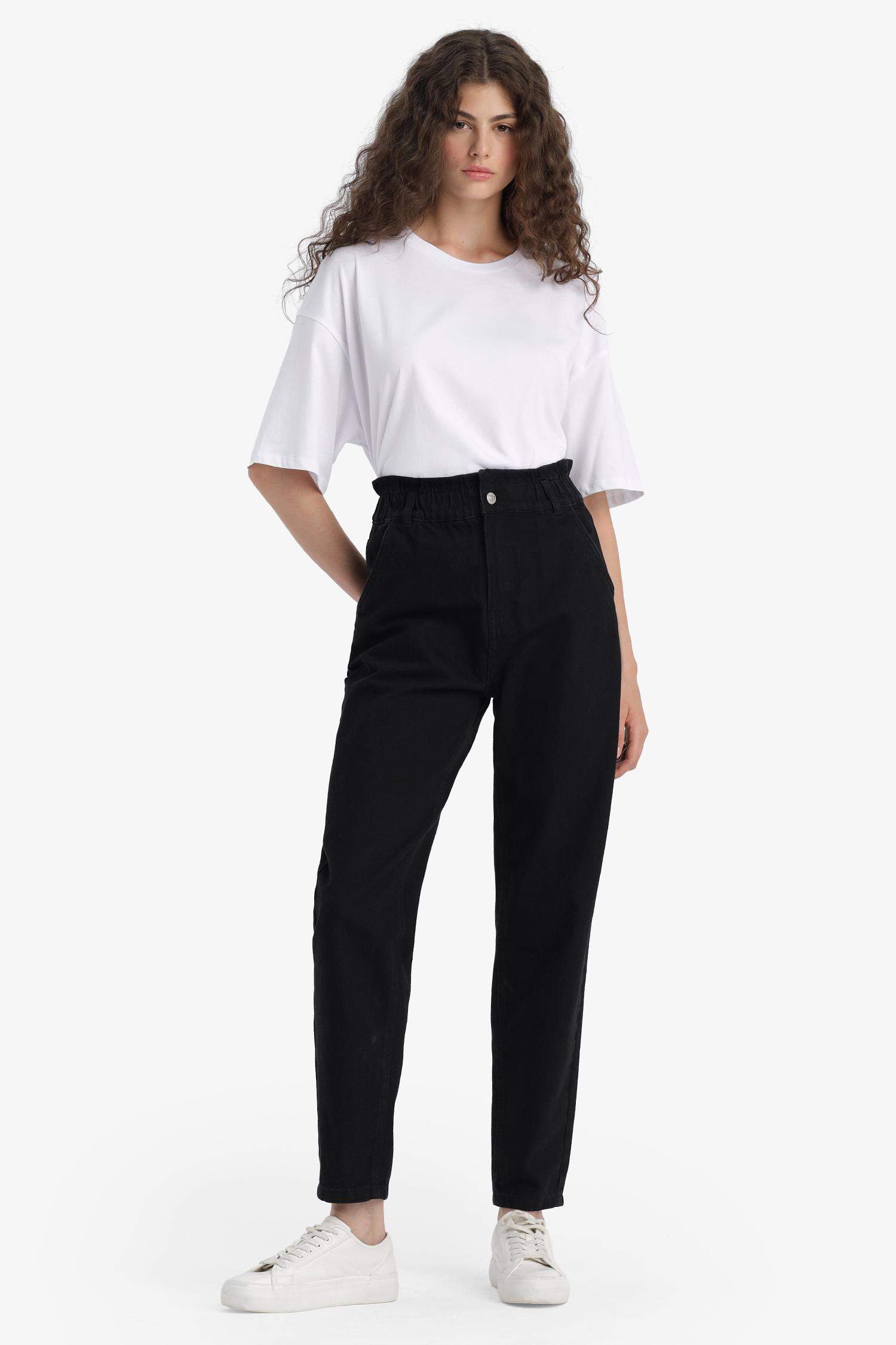 Paperbag High Waist Straight Leg Jeans