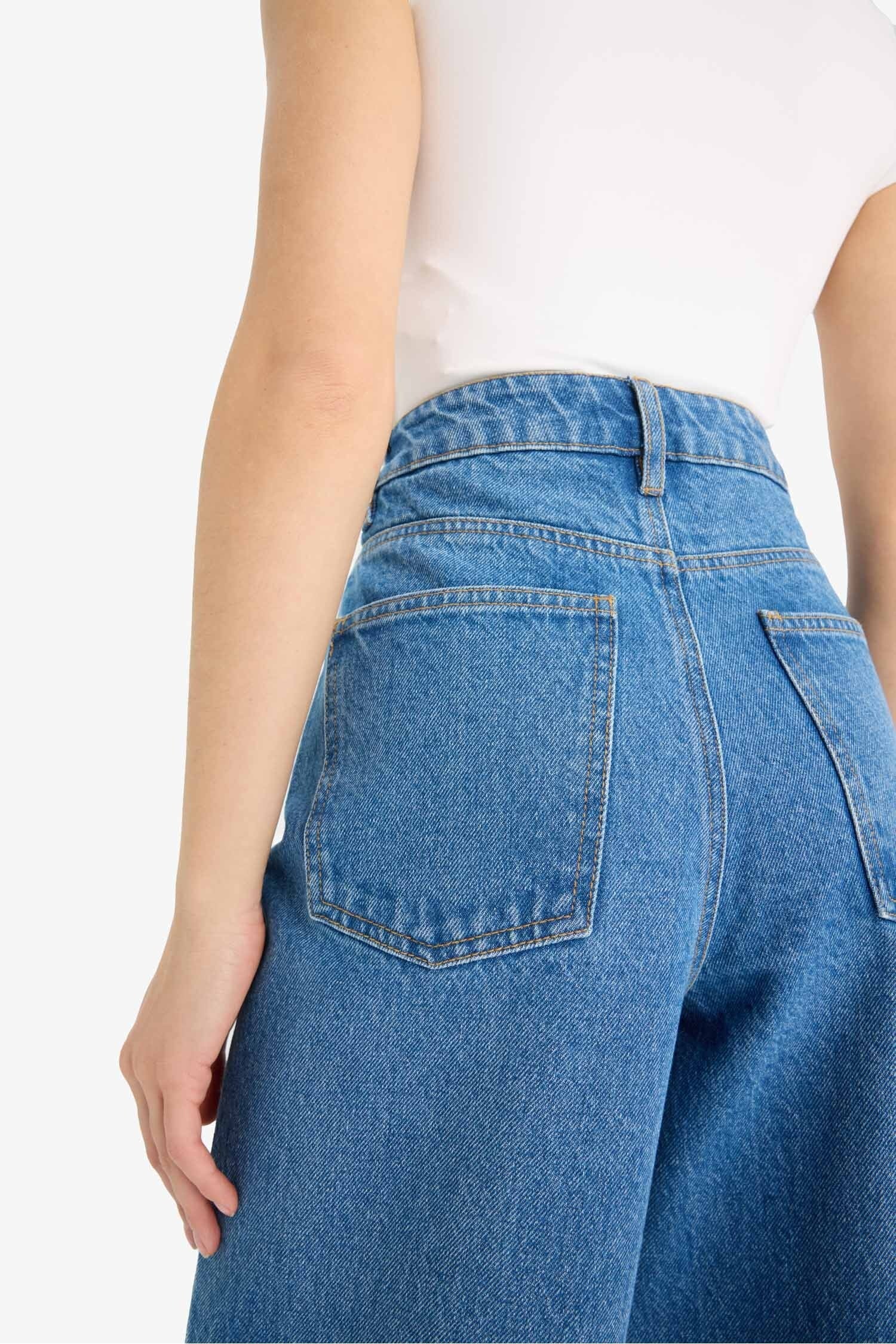 Relax Fit High Waist Straight Leg Long Jean Snow Washed Trousers